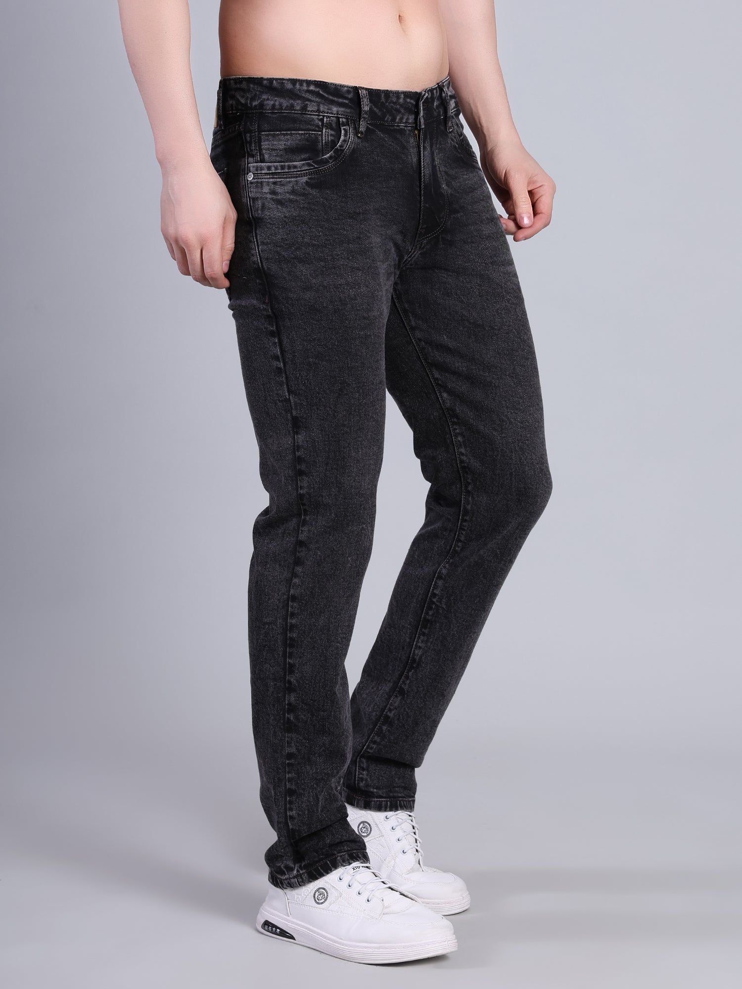 Stylox Men’s Mid Rise Stretchable Washed Slim Fit Denim Jeans-Mid Grey - Stylox