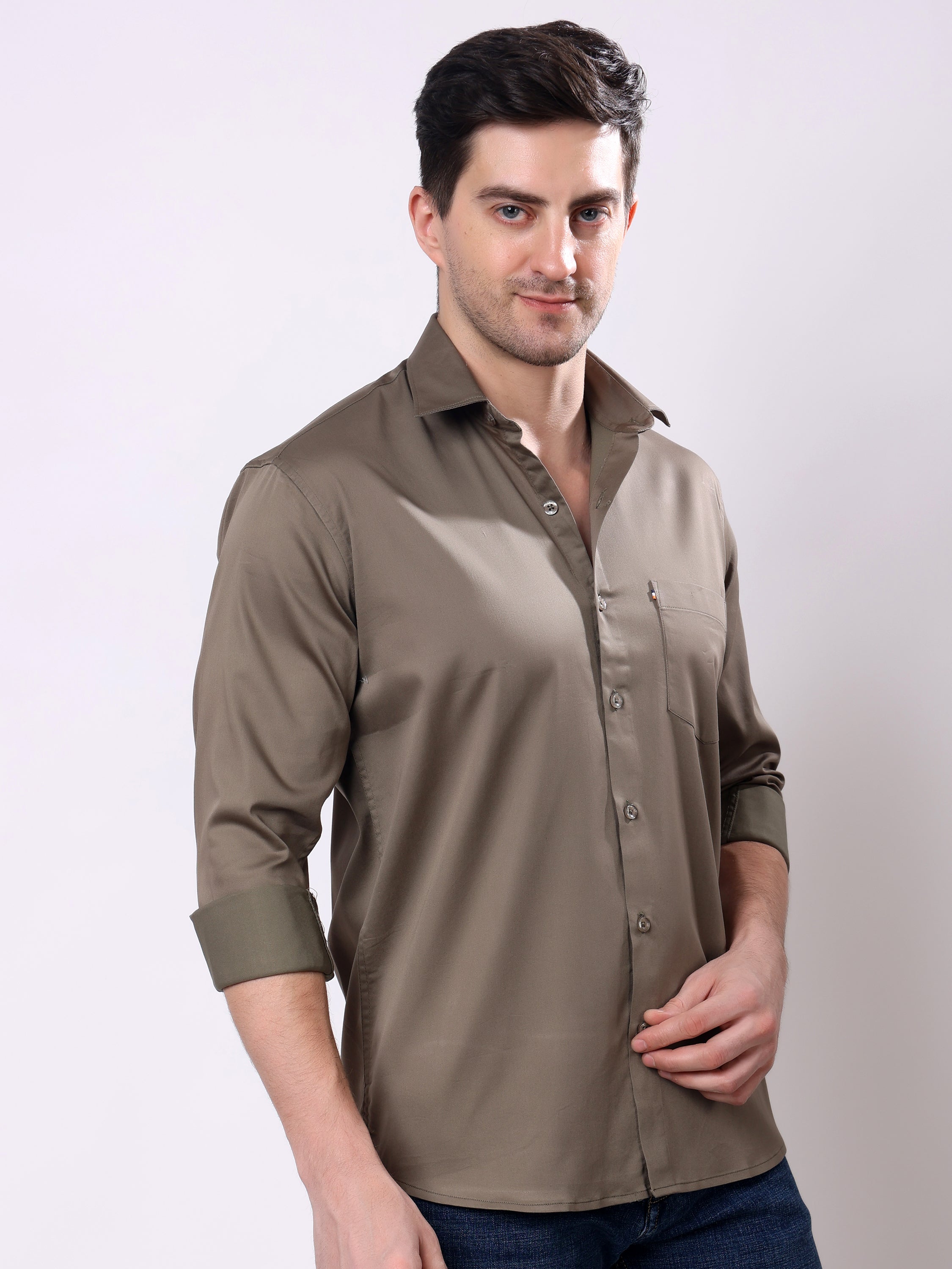 Stylox Men’s Regular Fit Full Sleeve Solid Cotton Satin Casual Shirt - Stylox