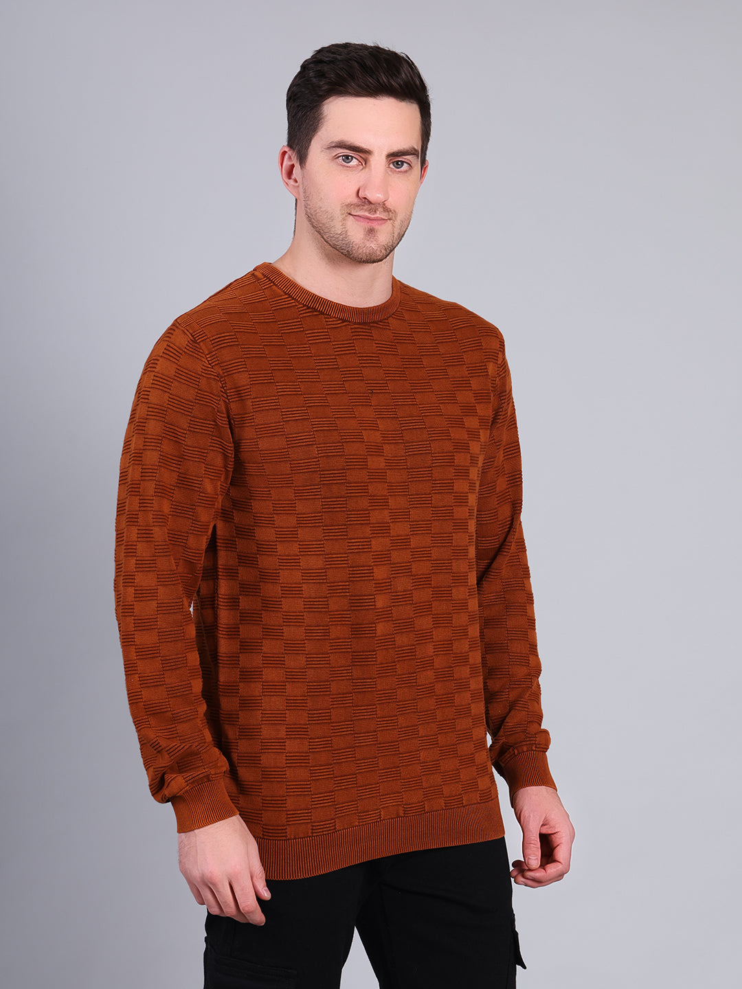 Stylox Men’s Textured Winter Sweater | Crew Neck Full Sleeve Knit Pullover | Premium Casual Wear (Mustard) - Stylox