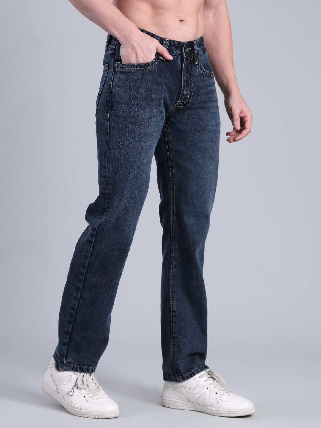 Stylox Men’s Comfort Fit Mid Rise Premium Denim Jeans (Mid Dark Blue) - Stylox