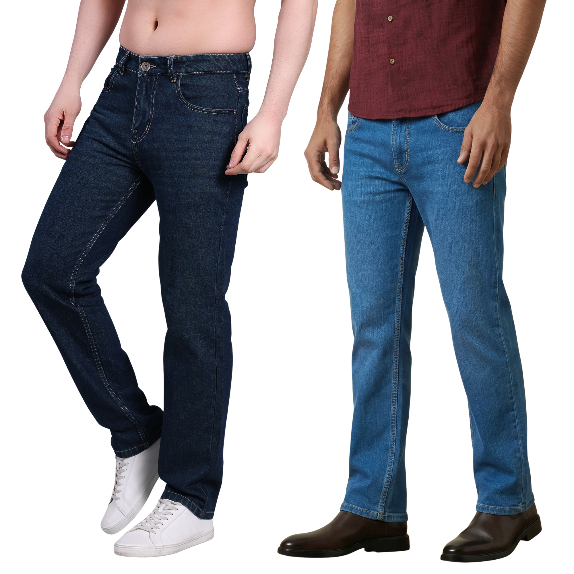 Stylox Men's Straight Fit Denim Jeans Pack of 2 (Greenish Blue & Mid Blue) - Stylox