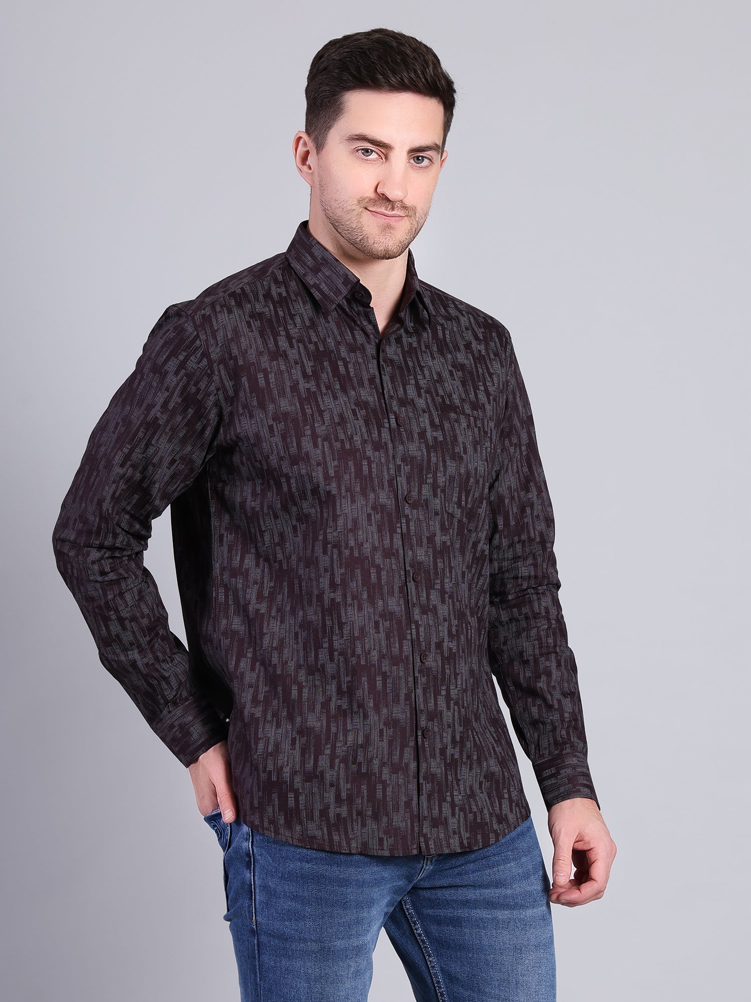Stylox Men’s Regular Fit Textured Printed Full Sleeve Casual Shirt - Stylox