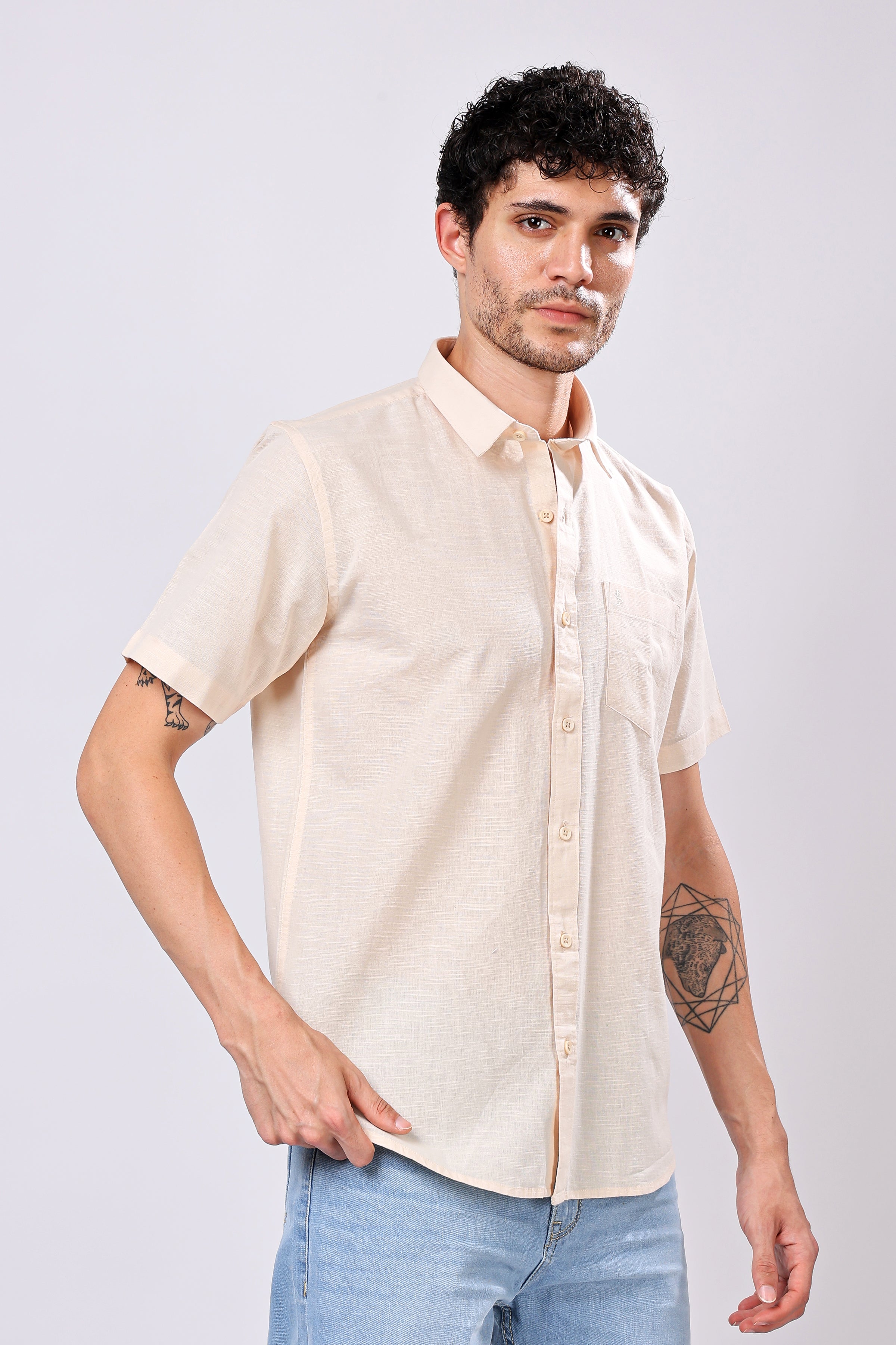 Stylox Men's Half Sleeve Solid Casual Shirt – Comfortable Cotton Blend Shirt for Smart Everyday Style - Stylox
