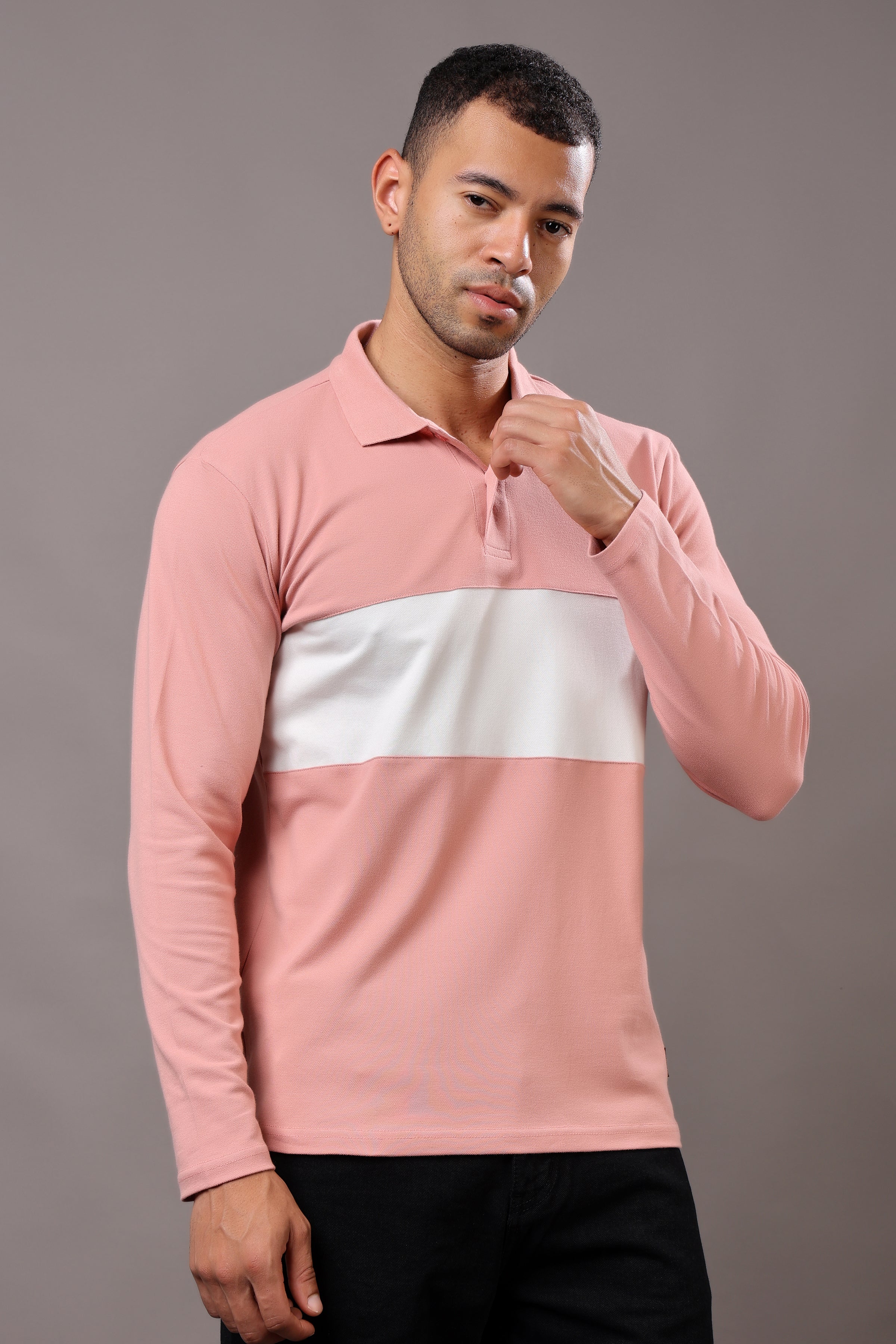 Stylox Men’s Long Sleeve Polo T-Shirt with Cut & Sew Design - Stylox