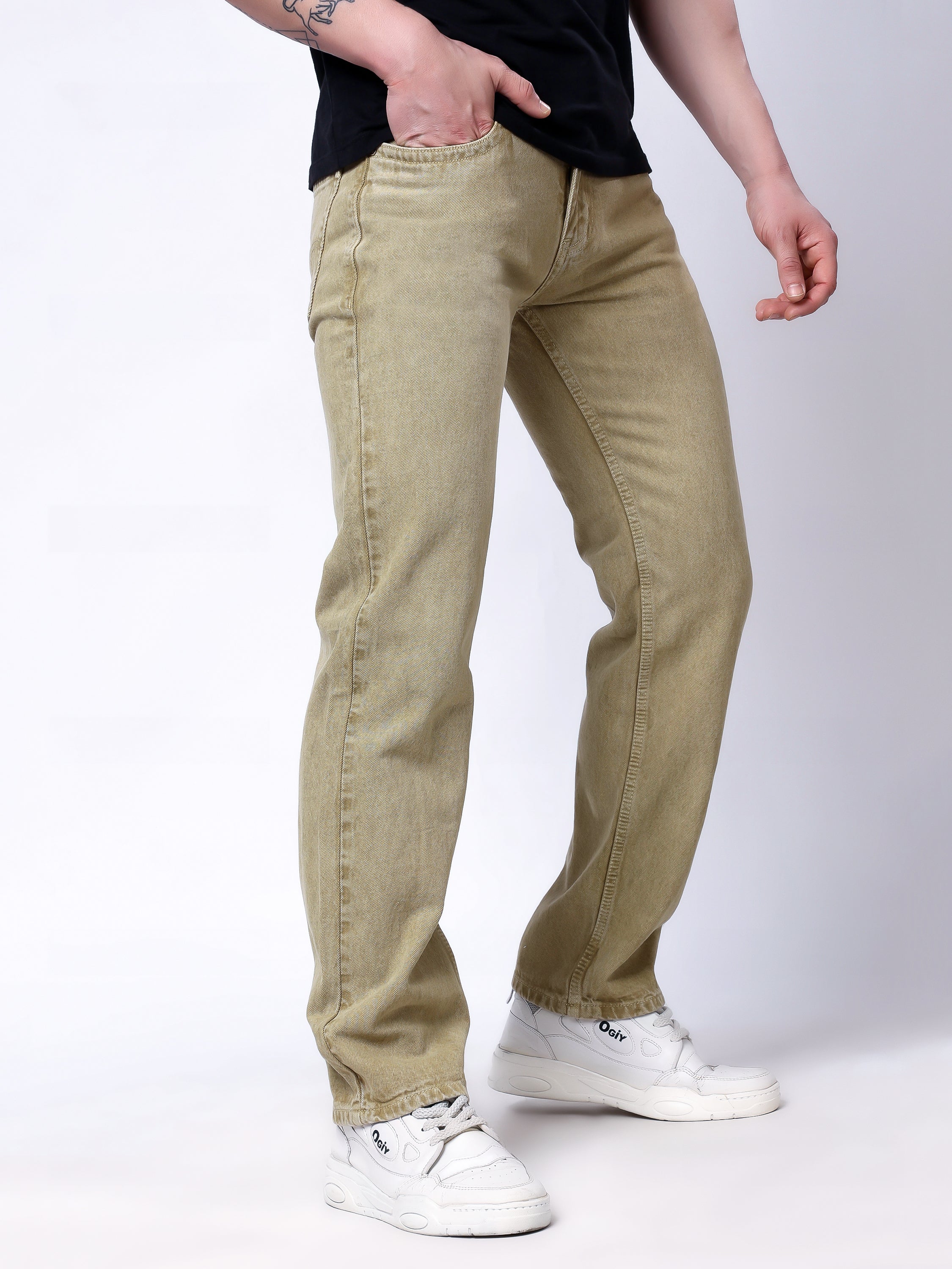 Stylox Men’s Comfort Fit Non-Stretch Denim Jeans-Beige