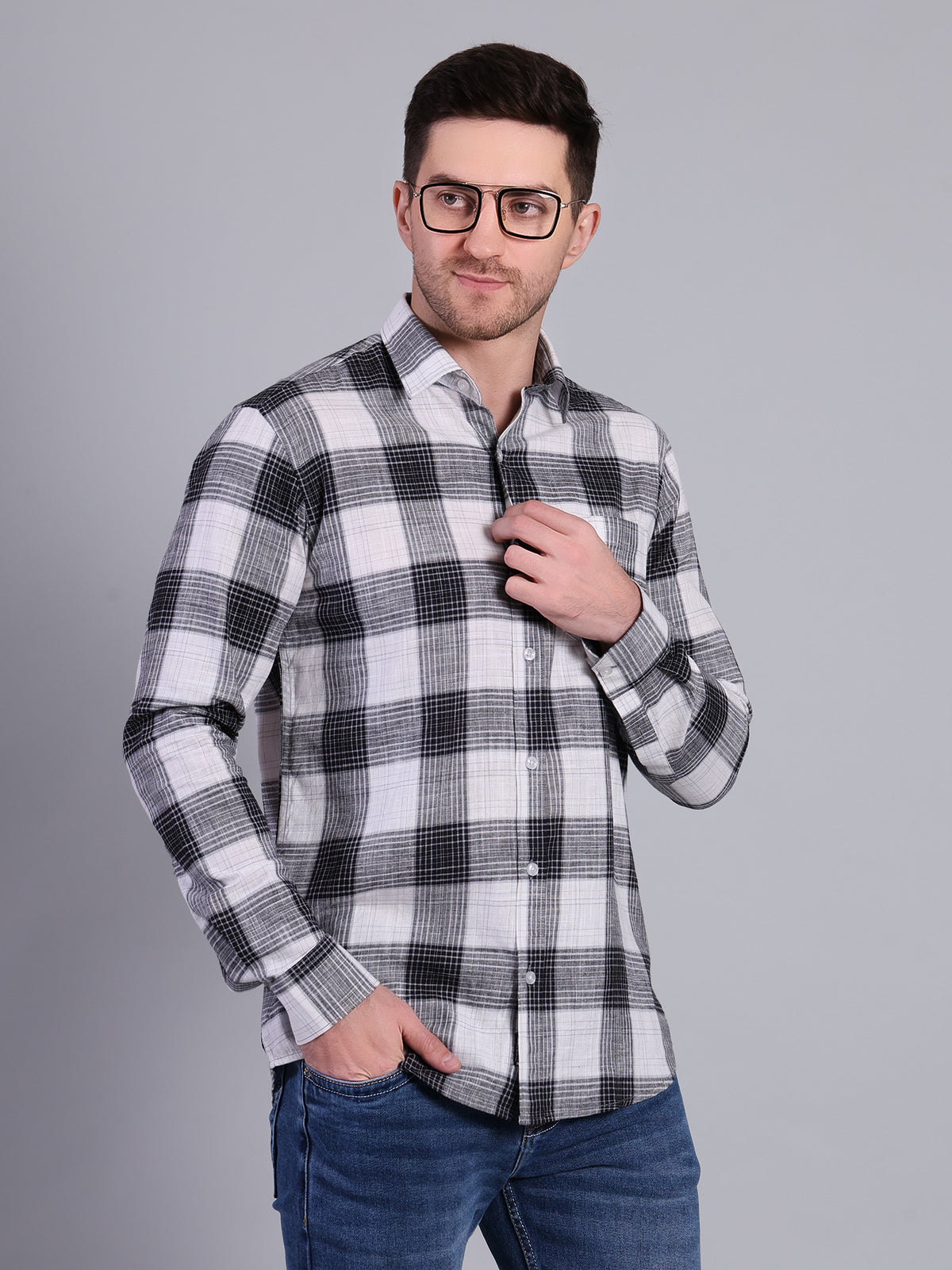 Stylox Men’s Regular Fit Checked Full Sleeve Casual Shirt-Black - Stylox