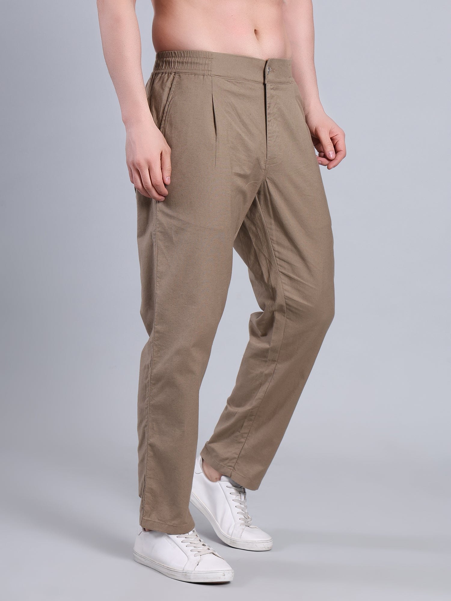 Stylox Men’s Cotton Linen Blend Trousers | Regular Fit Pleated Pants