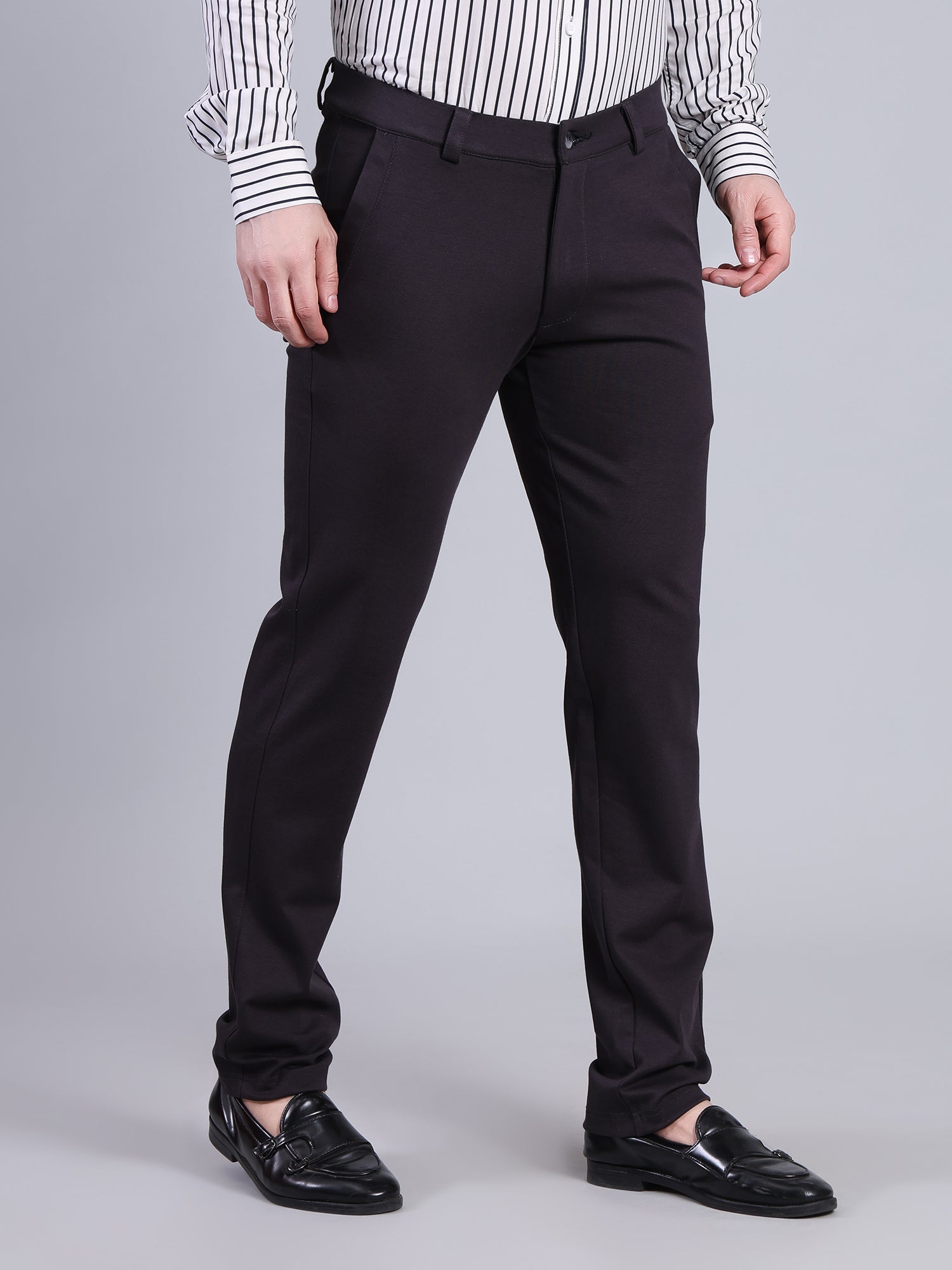 Stylox Men’s Slim Fit Stretchable Formal Trousers-Black - Stylox