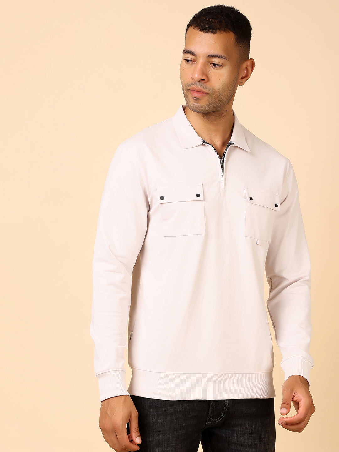 Stylox Men's Utility Style Zip Neck Sweatshirt