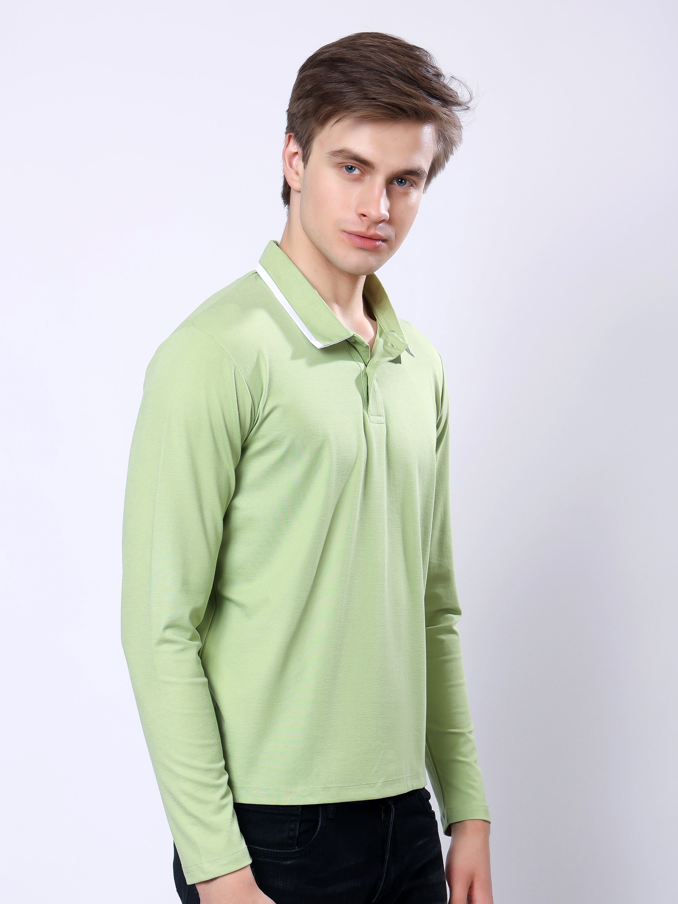 Stylox Men’s Regular Fit Solid Full Sleeve Polo T-Shirt with Contrast Collar - Stylox