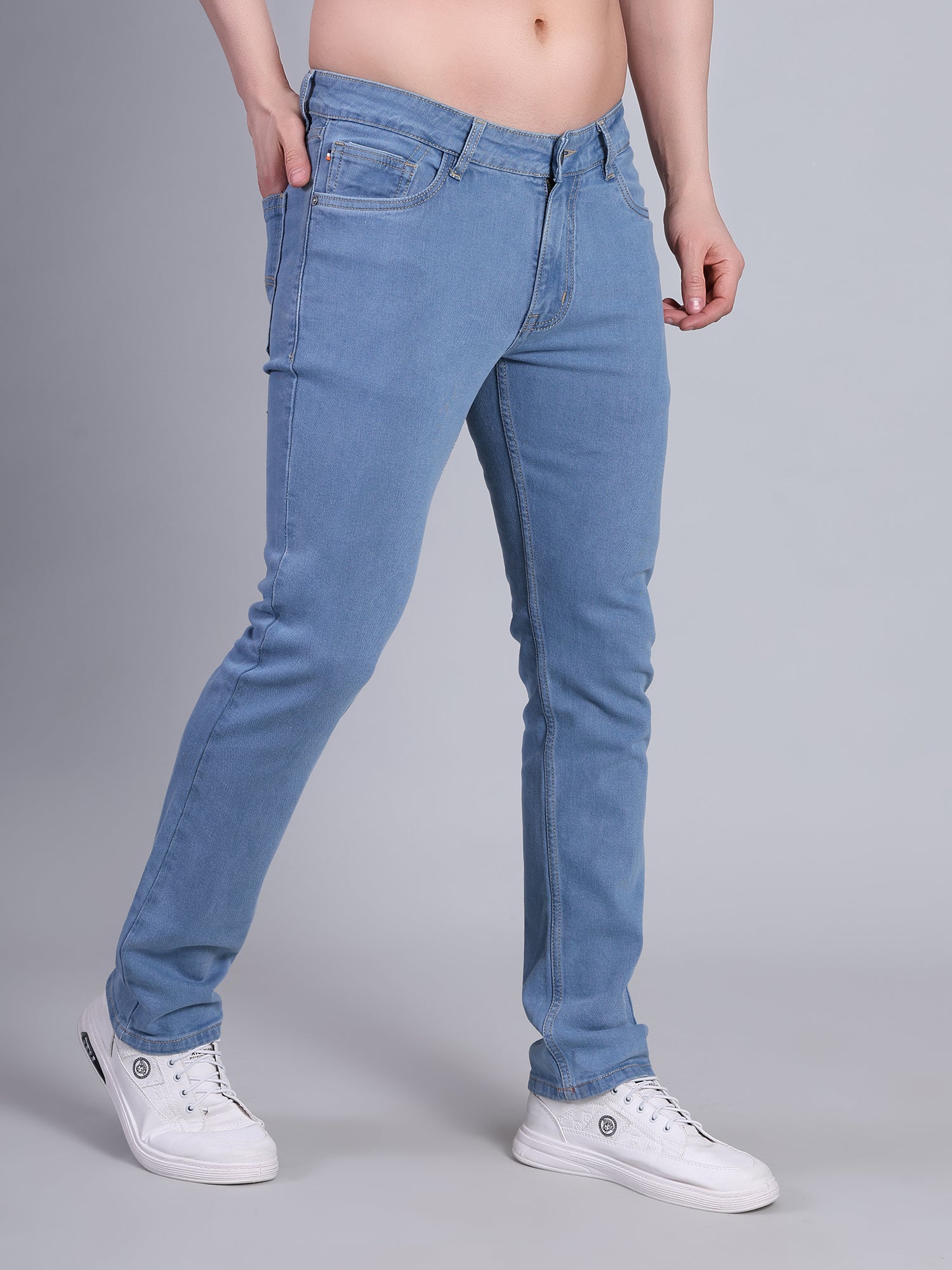 Stylox Men’s Slim Fit Mid Rise Stretchable Casual Denim Jeans-Light Blue - Stylox