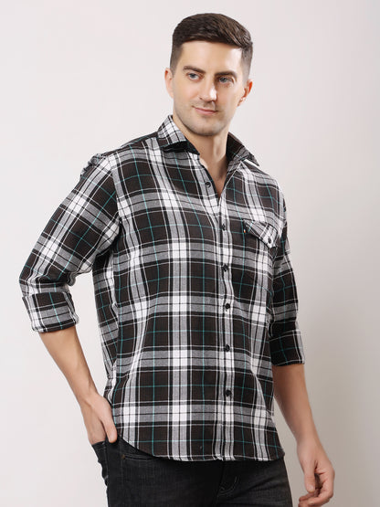 Stylox Men’s Regular Fit Full Sleeve Check Shirt with Single Pocket | Casual Cotton Checkered Shirt