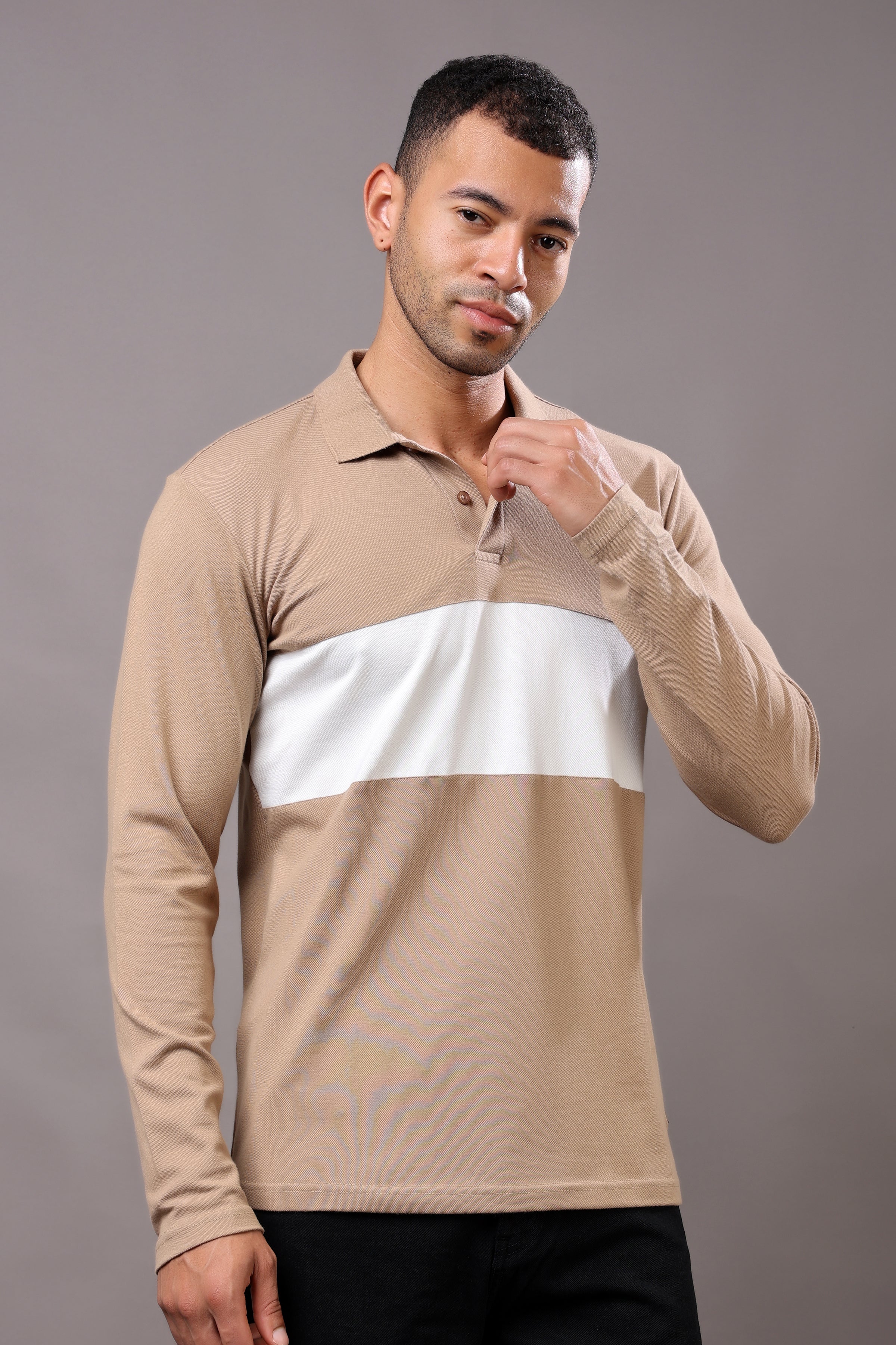Stylox Men’s Long Sleeve Polo T-Shirt with Cut & Sew Design - Stylox