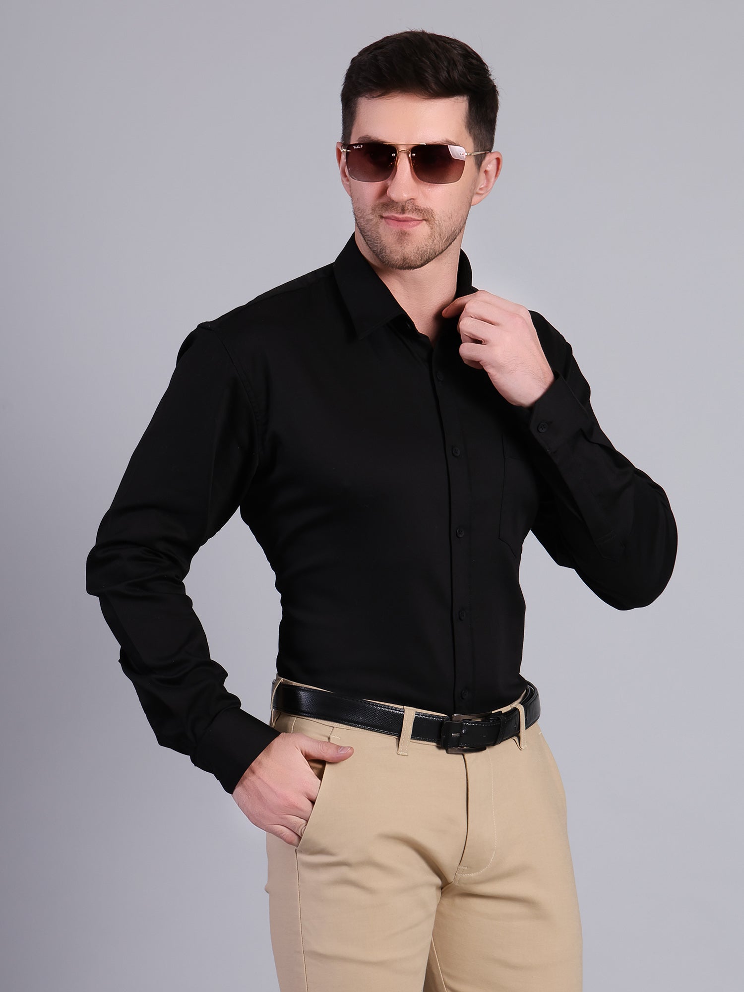 Stylox Men’s Regular Fit Black Solid Full Sleeve Casual Shirt - Stylox