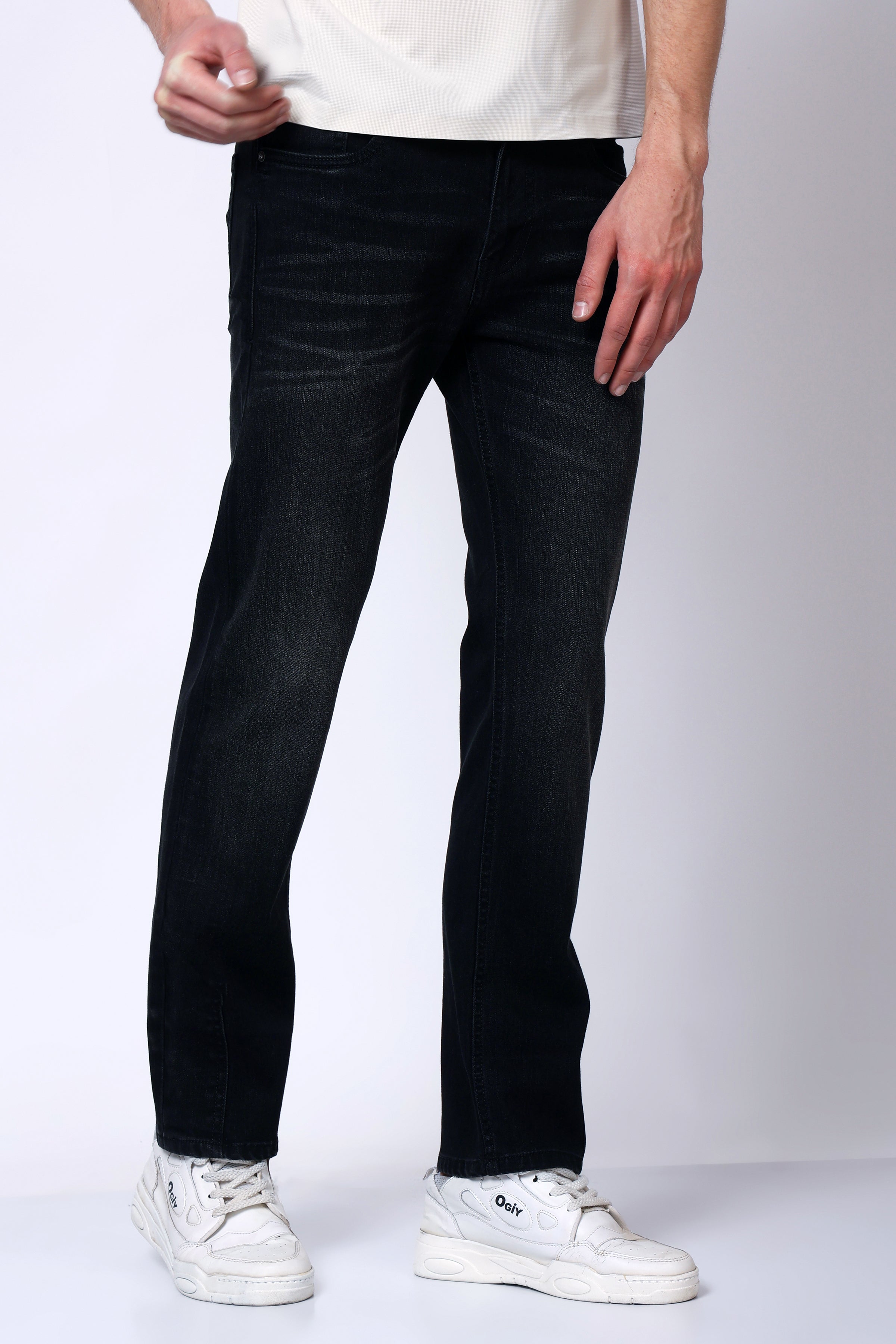 Stylox Men’s Mid-Rise Comfort Fit Stretchable Dark Grey Denim Jeans - Stylox