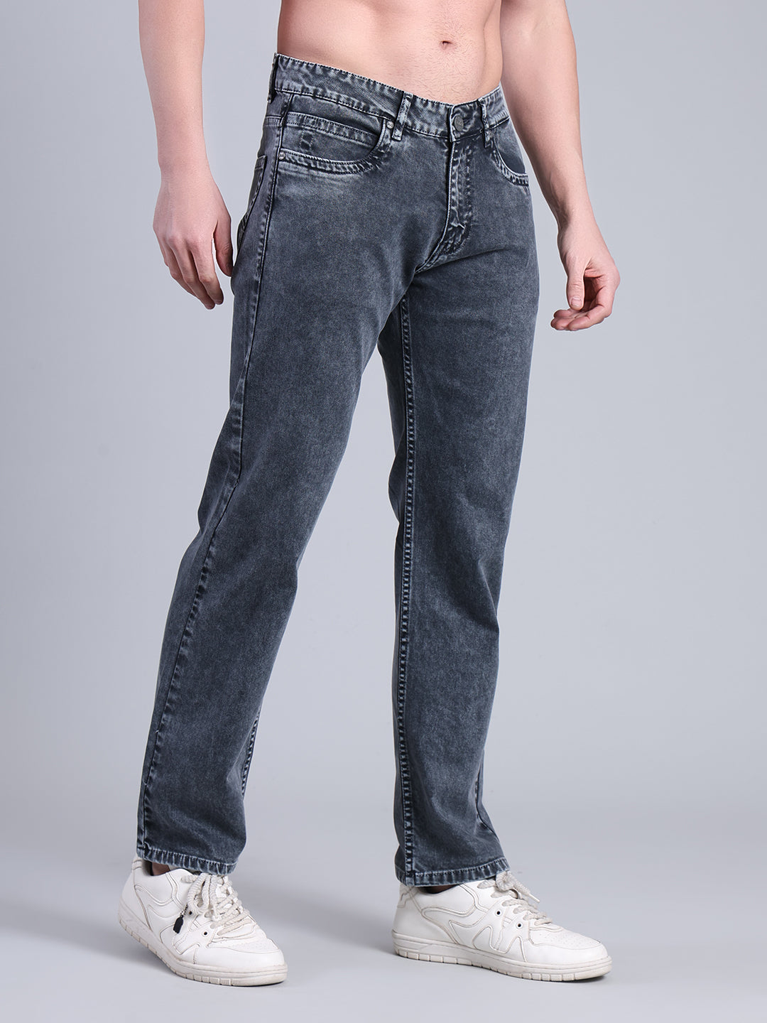 Stylox Men’s Comfort Fit Mid Rise Washed Denim Jeans (Dark Grey) - Stylox