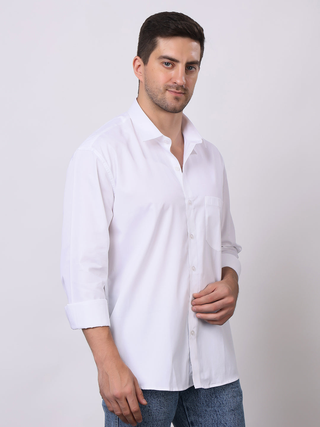 Stylox Men's Full Sleeve Solid White Casual Shirt – Premium Cotton Blend Regular Fit Shirt