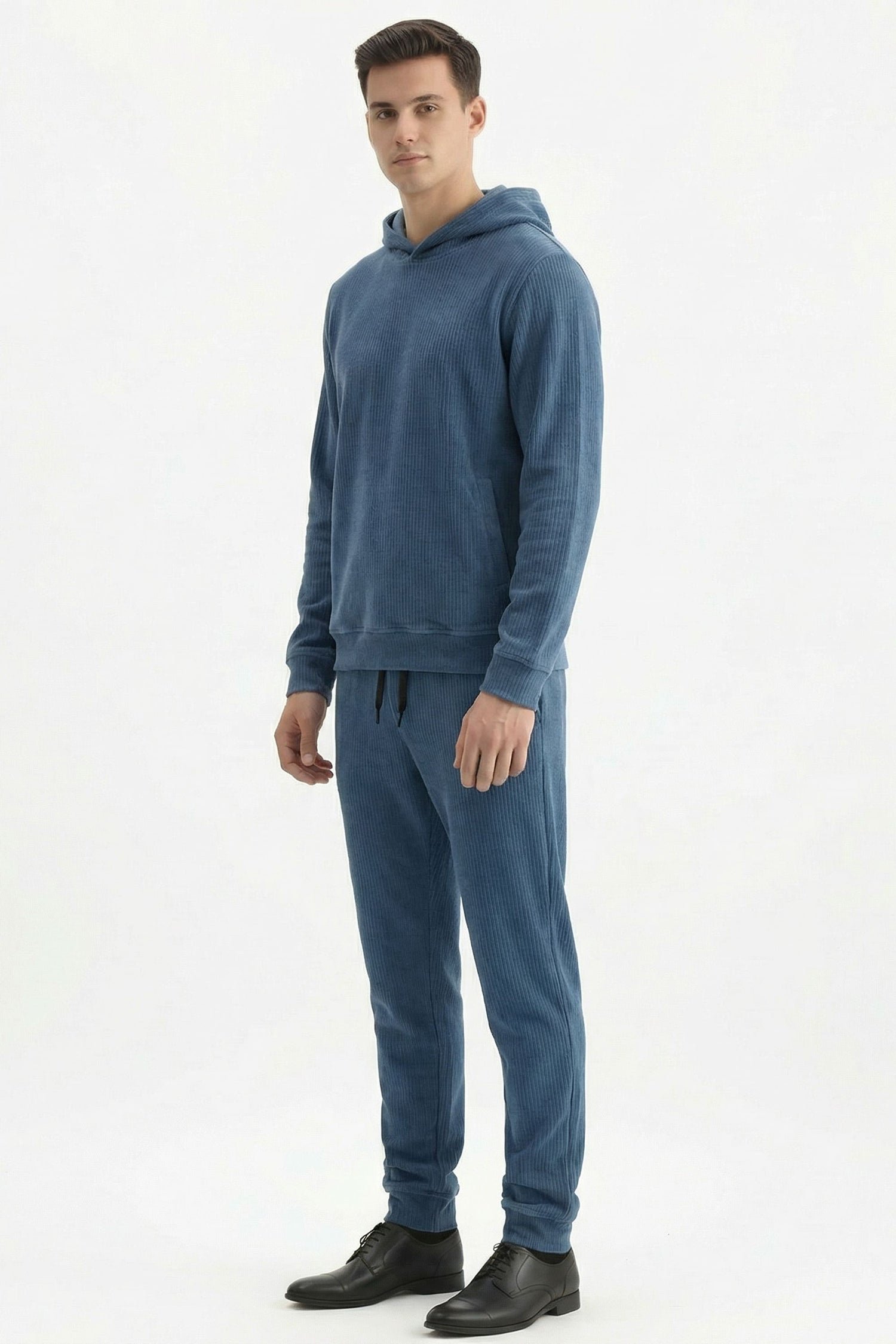 Stylox Men’s Regular Fit Ribbed Tracksuit Set (Hooded Sweatshirt + Jogger Pants)