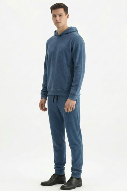 Stylox Men’s Regular Fit Ribbed Tracksuit Set (Hooded Sweatshirt + Jogger Pants)