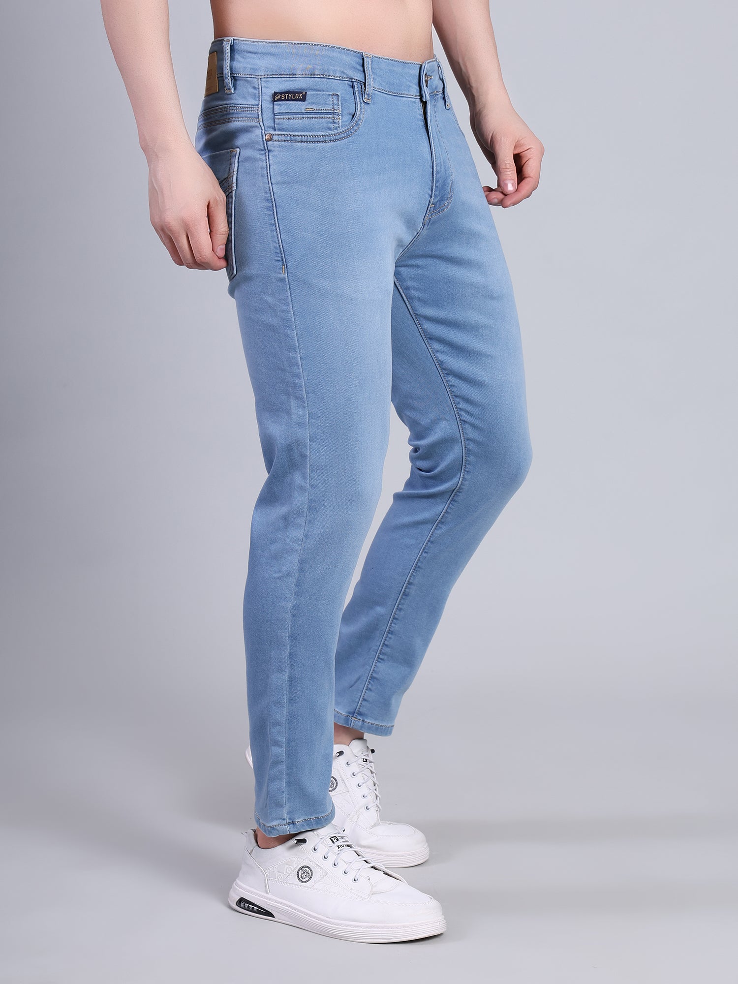 Stylox Men’s Ankle Fit Mid Rise Stretchable Denim Jeans-Mid Light Blue - Stylox
