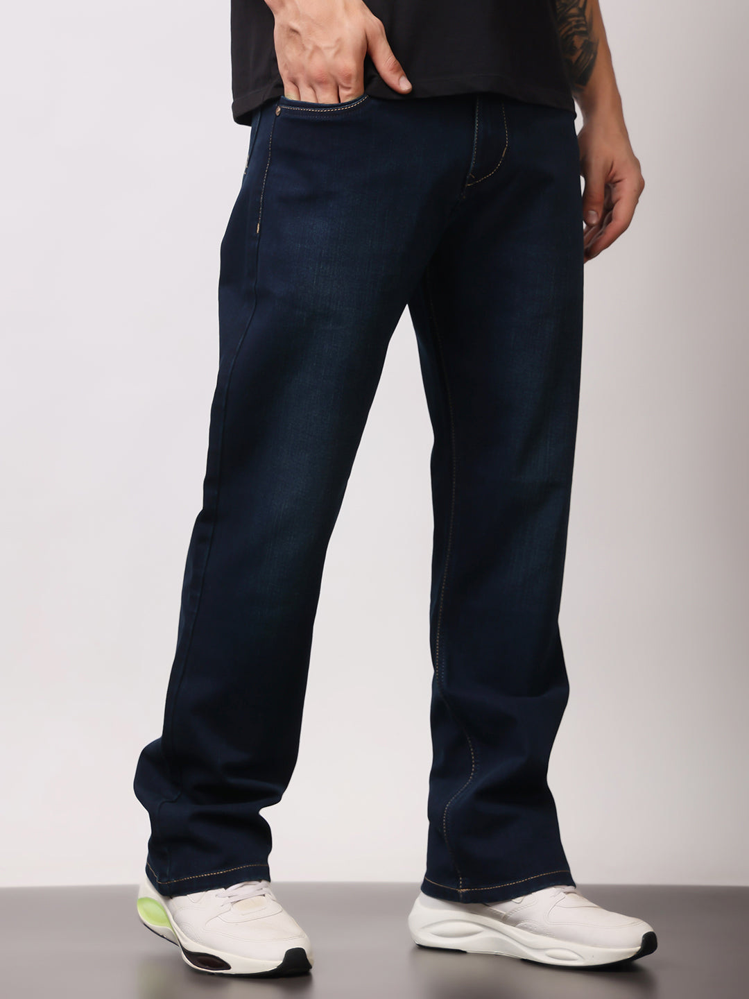 Stylox Men’s Bootcut Fit Stretchable Mid Rise Solid Denim Jeans - Stylox