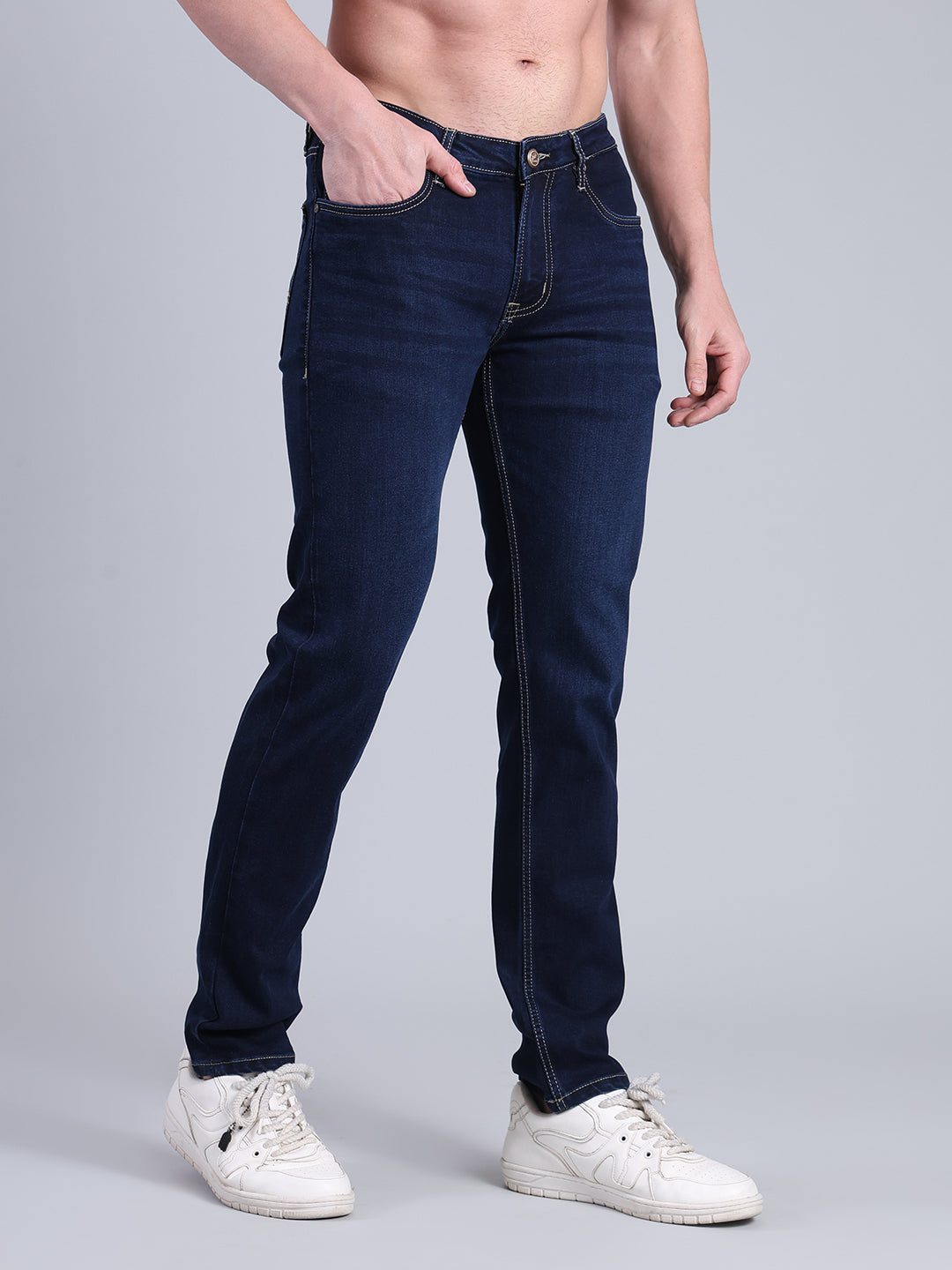 Stylox Redefined Slim Fit Solid Men’s Jeans – Stylish & Comfortable Everyday Wear (Dark Blue) - Stylox