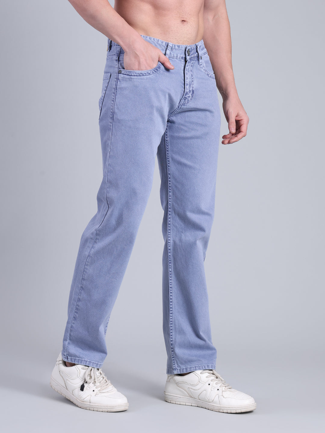 Stylox Men’s Comfort Fit Mid Rise Washed Denim Jeans (Light Blue) - Stylox
