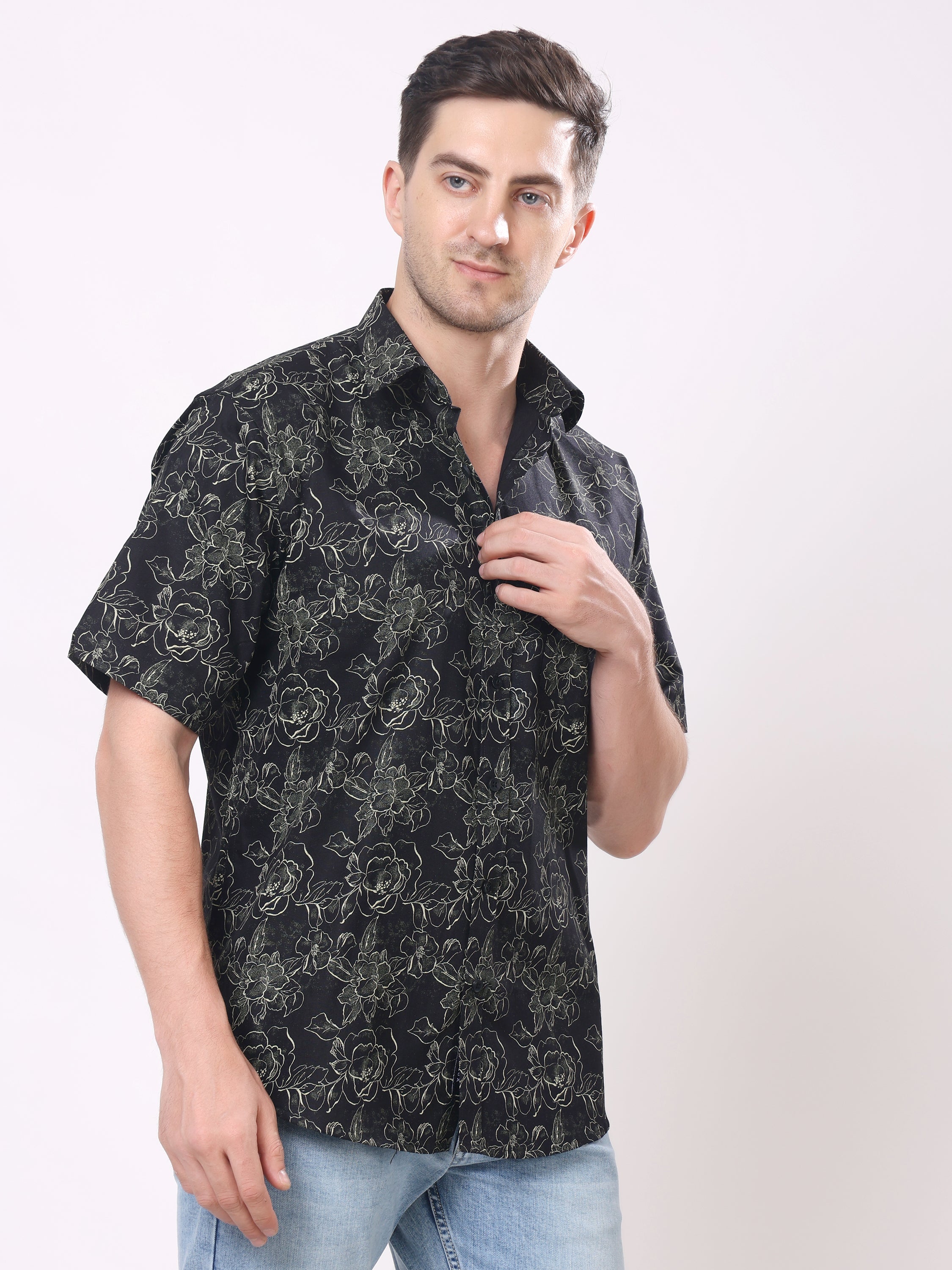 Stylox Men’s Regular Fit Half Sleeve Floral Printed Casual Stylish Party & Summer Shirt - Stylox