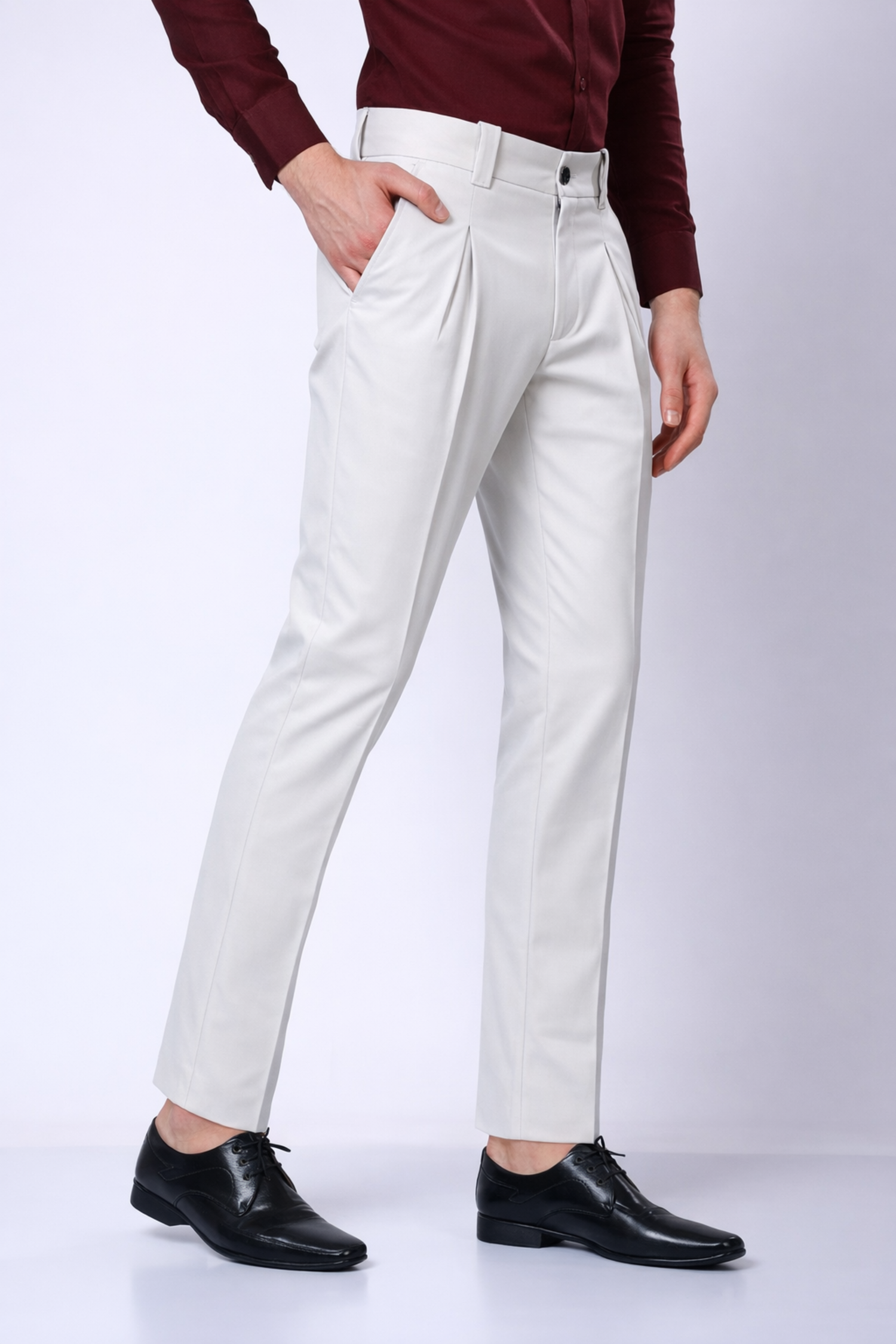 Stylox Men’s Slim Fit Pleated Formal Trousers – Premium Office Wear Pants with Side Pockets-White - Stylox