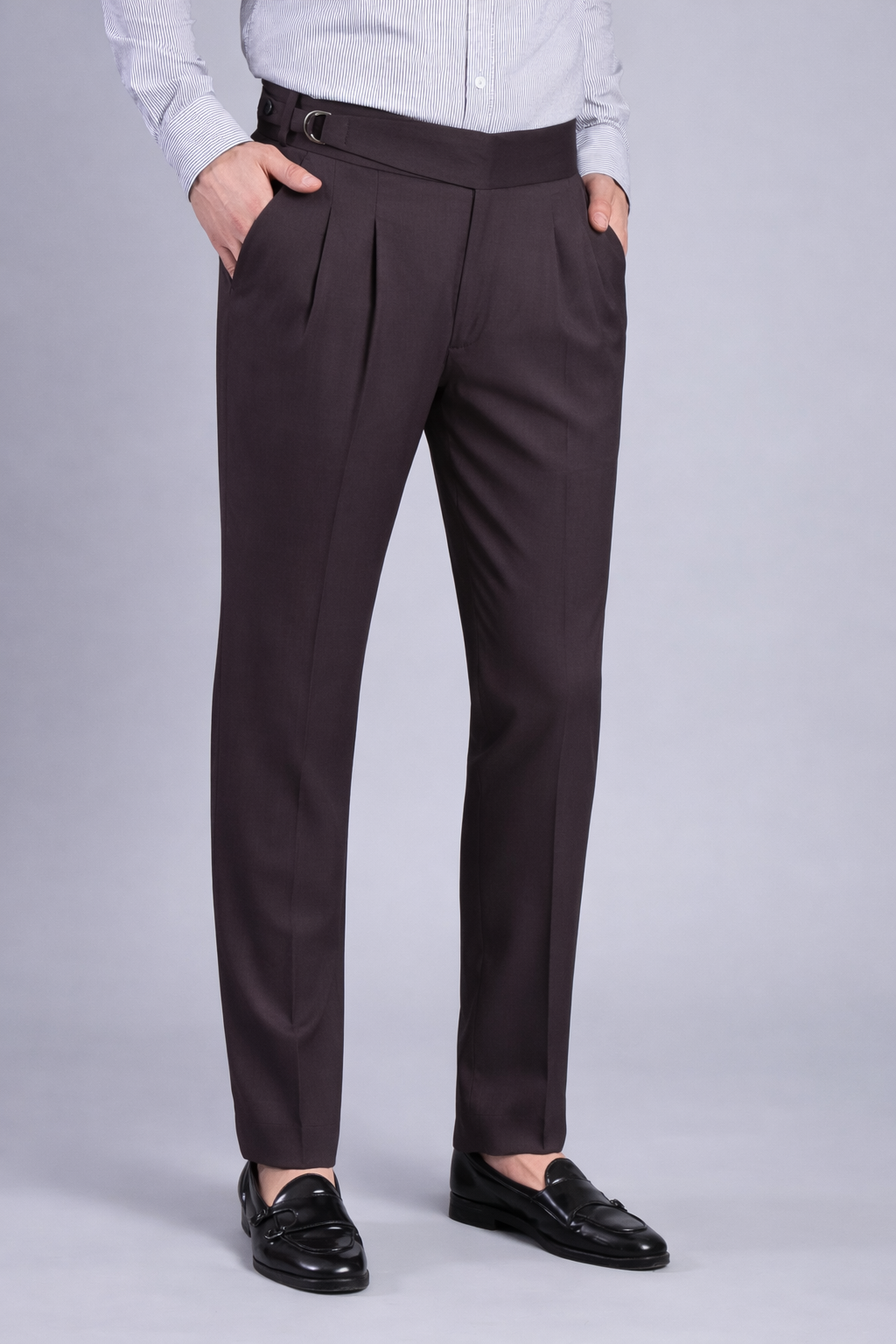 Stylox Men’s Gorkha High Waist Pleated Formal Trousers with Side Adjusters-Charcoal - Stylox