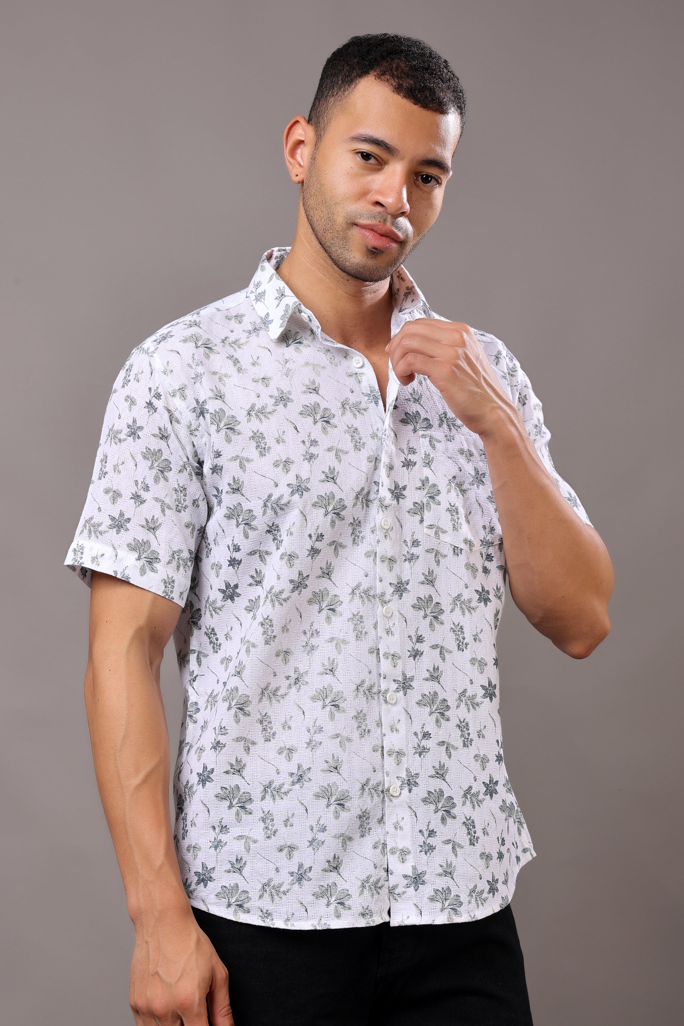 Stylox Half Sleeve Leaf Print Casual Shirt