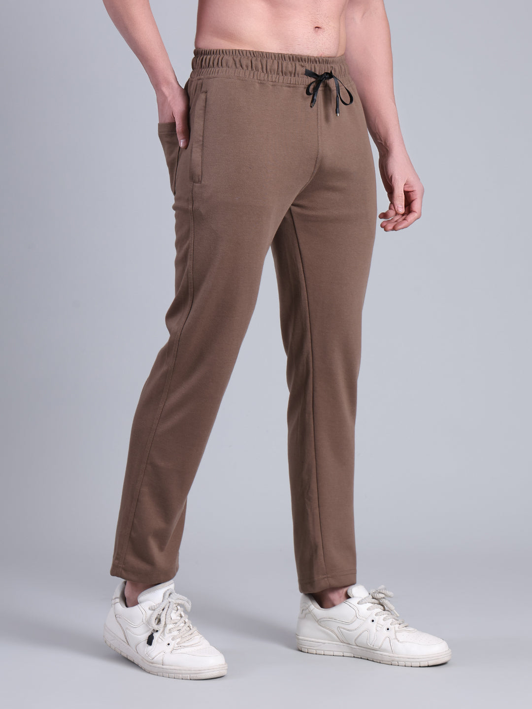 Stylox Men’s Slim Fit Stretchable Cotton Blend Trackpant with Elastic Waist & Drawstring (Brown) - Stylox