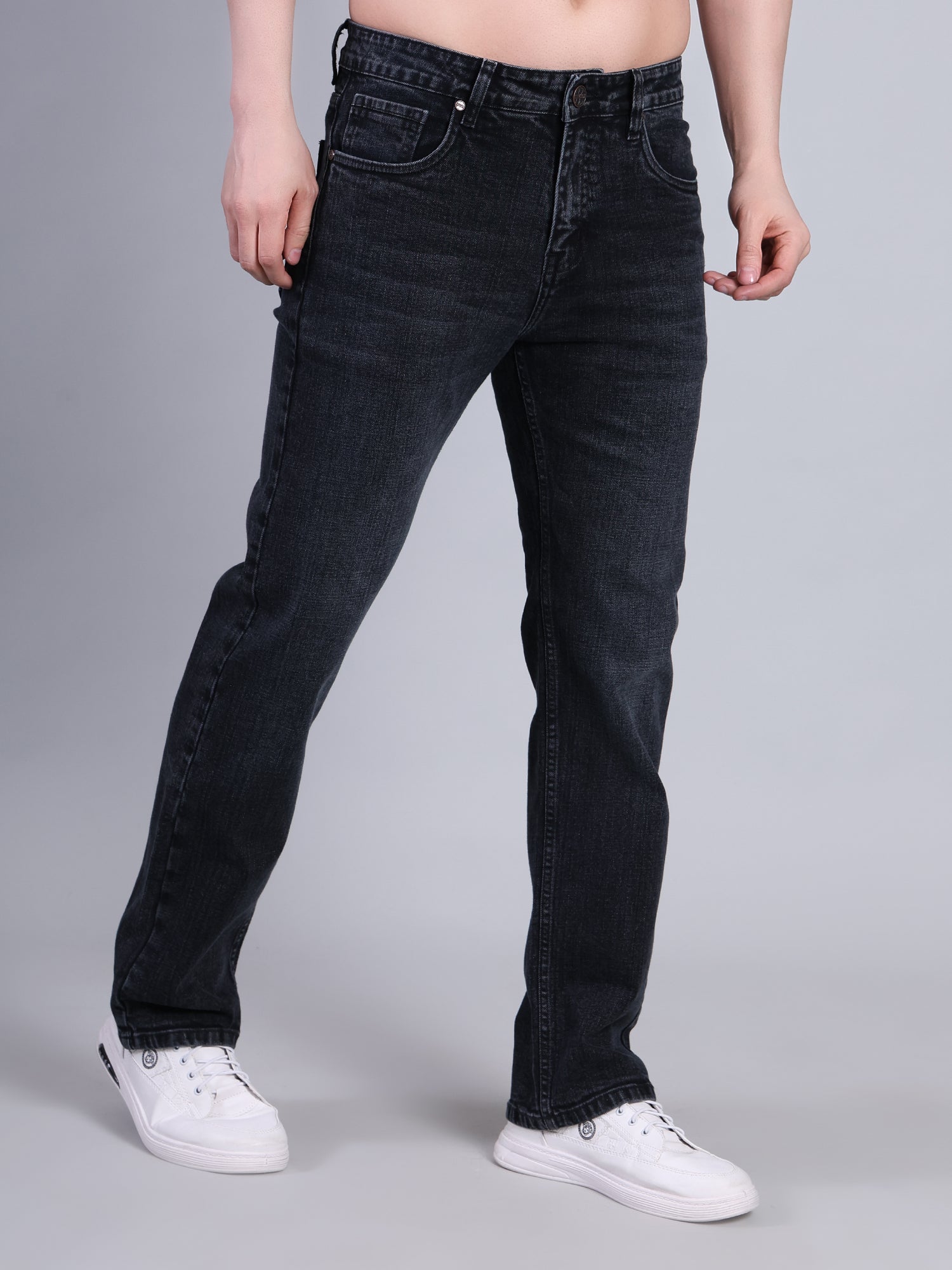Stylox Men’s Mid-Rise Straight Fit Classic Washed Denim Jeans-Grey - Stylox