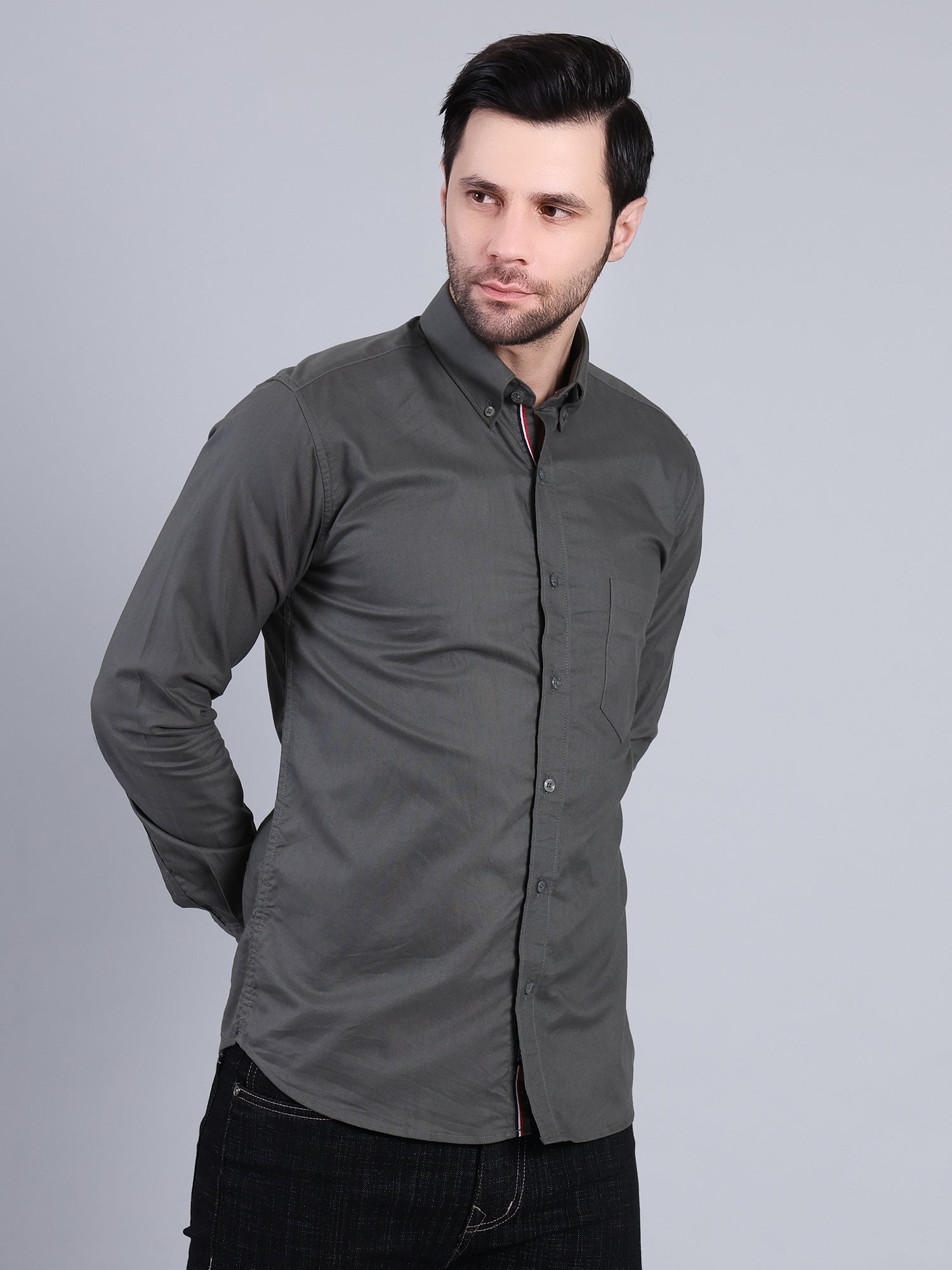 Stylox Men’s Regular Fit Full Sleeve Solid Casual Shirt for Everyday & Office Wear (Grey) - Stylox