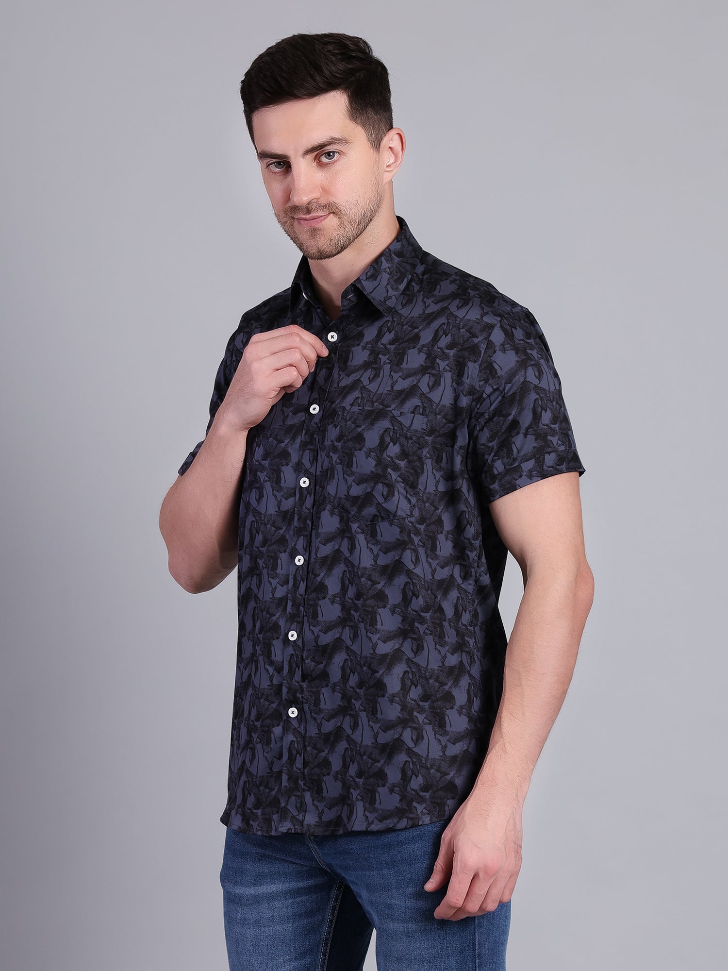 Stylox Men’s Regular Fit Abstract Printed Half Sleeve Casual Shirt-Blue - Stylox
