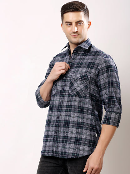 Stylox Men’s Regular Fit Full Sleeve Check Shirt with Double Flap Pockets | Cotton Casual Checkered Shirt
