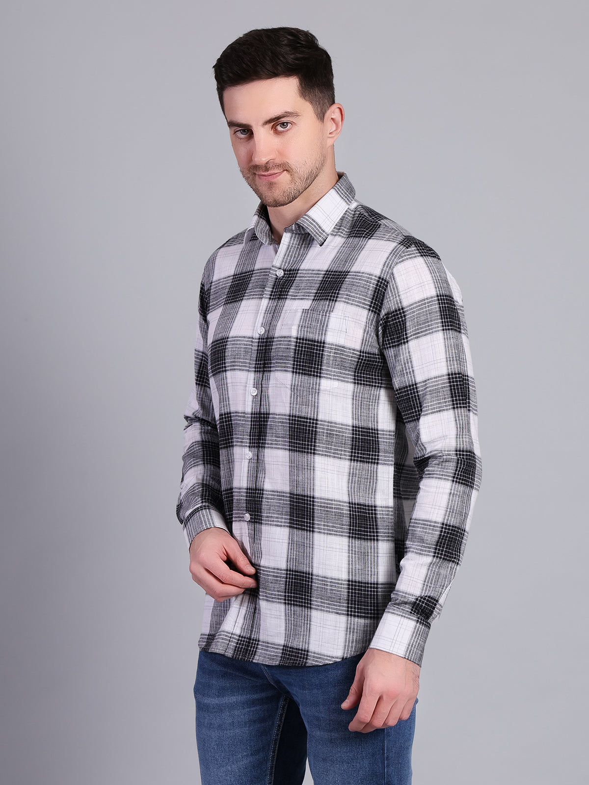 Stylox Men’s Regular Fit Checked Full Sleeve Casual Shirt-Black - Stylox