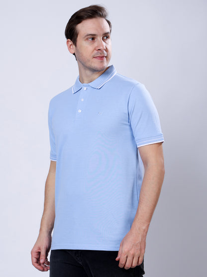Stylox Men’s Solid Polo T-Shirt with Contrast-Tipped Collar - Stylox