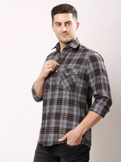 Stylox Men’s Regular Fit Full Sleeve Check Shirt with Double Flap Pockets | Cotton Casual Checkered Shirt