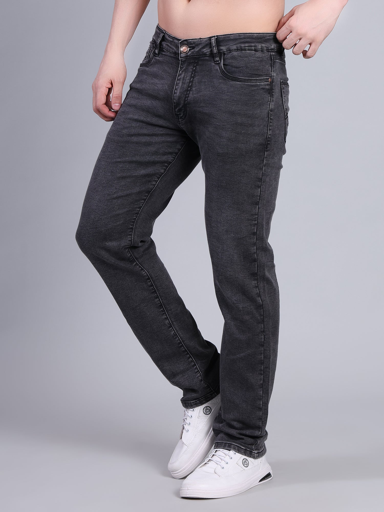 Stylox Men’s Slim Fit Mid Rise Stretchable Denim Jeans-Grey - Stylox
