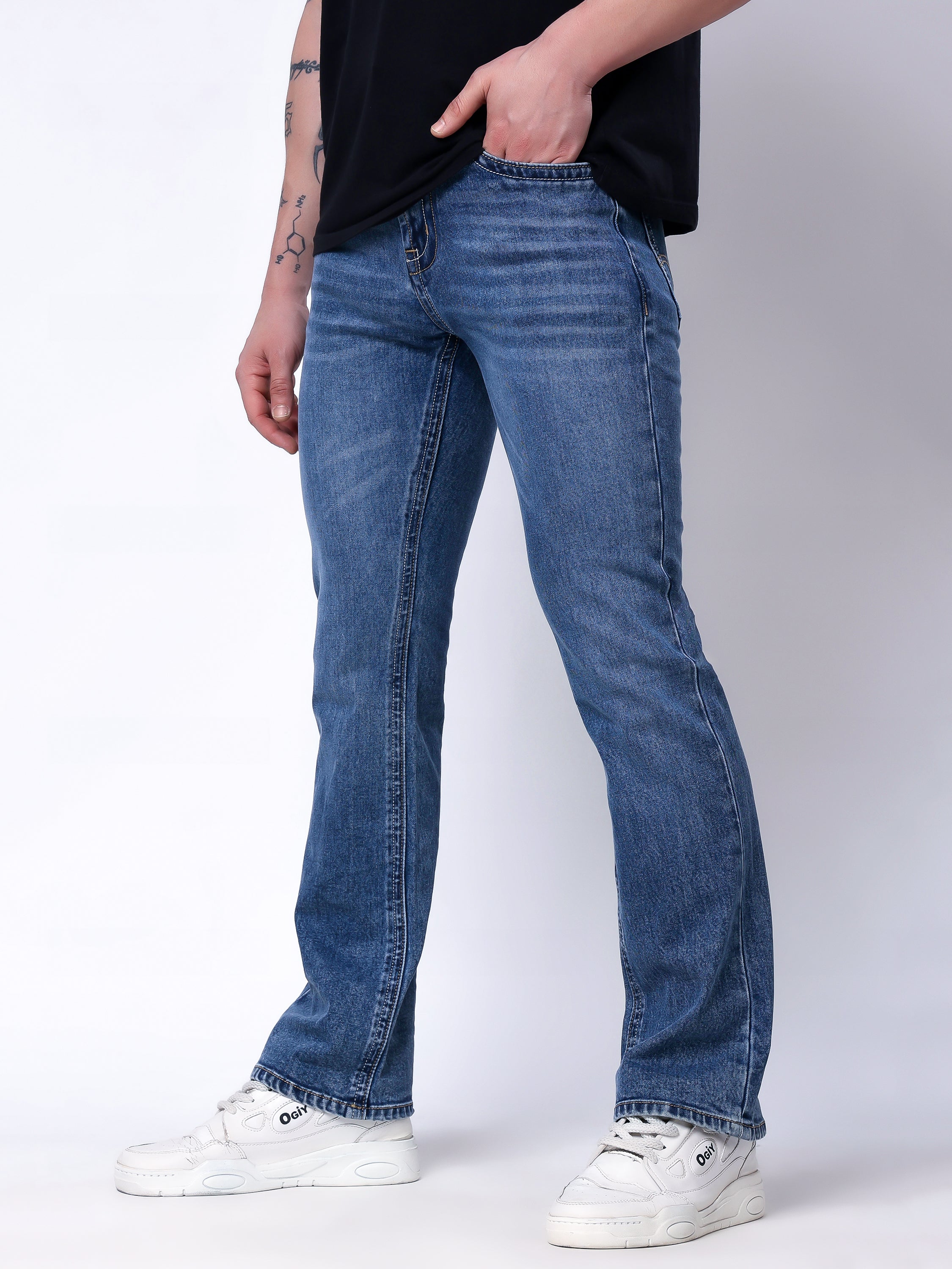 Stylox Men's Bootcut Fit Stretchable Denim Jeans-Mid Light Blue - Stylox