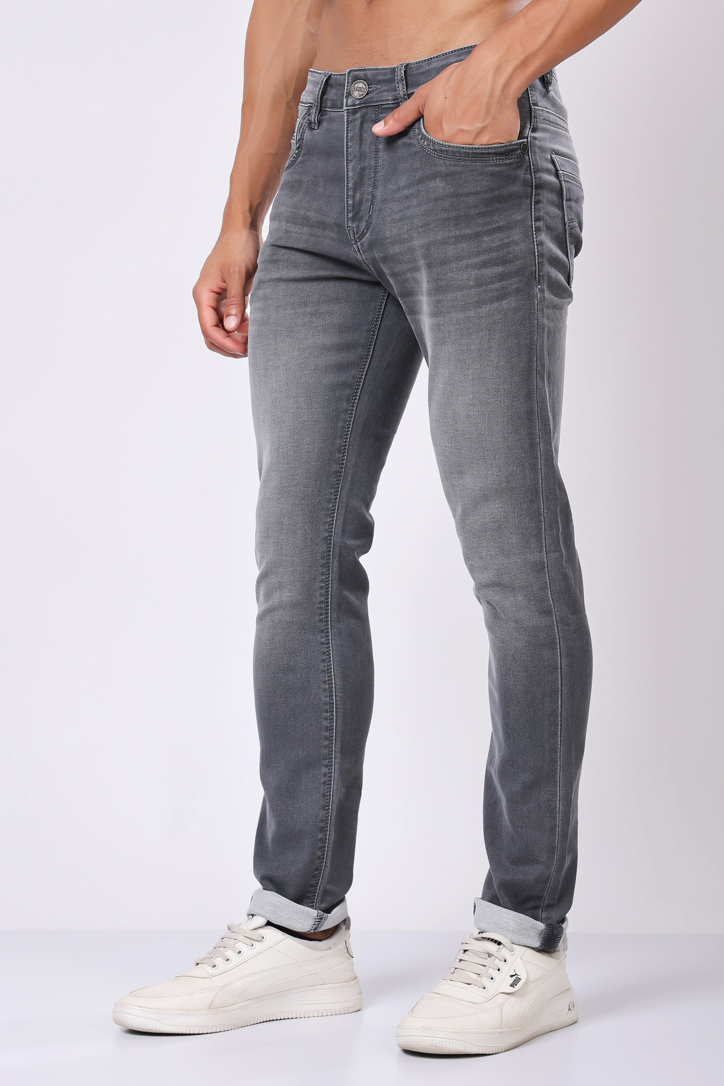 Stylox Slim Fit Denim Jeans - Light Grey, Mid Grey, Dark Grey
