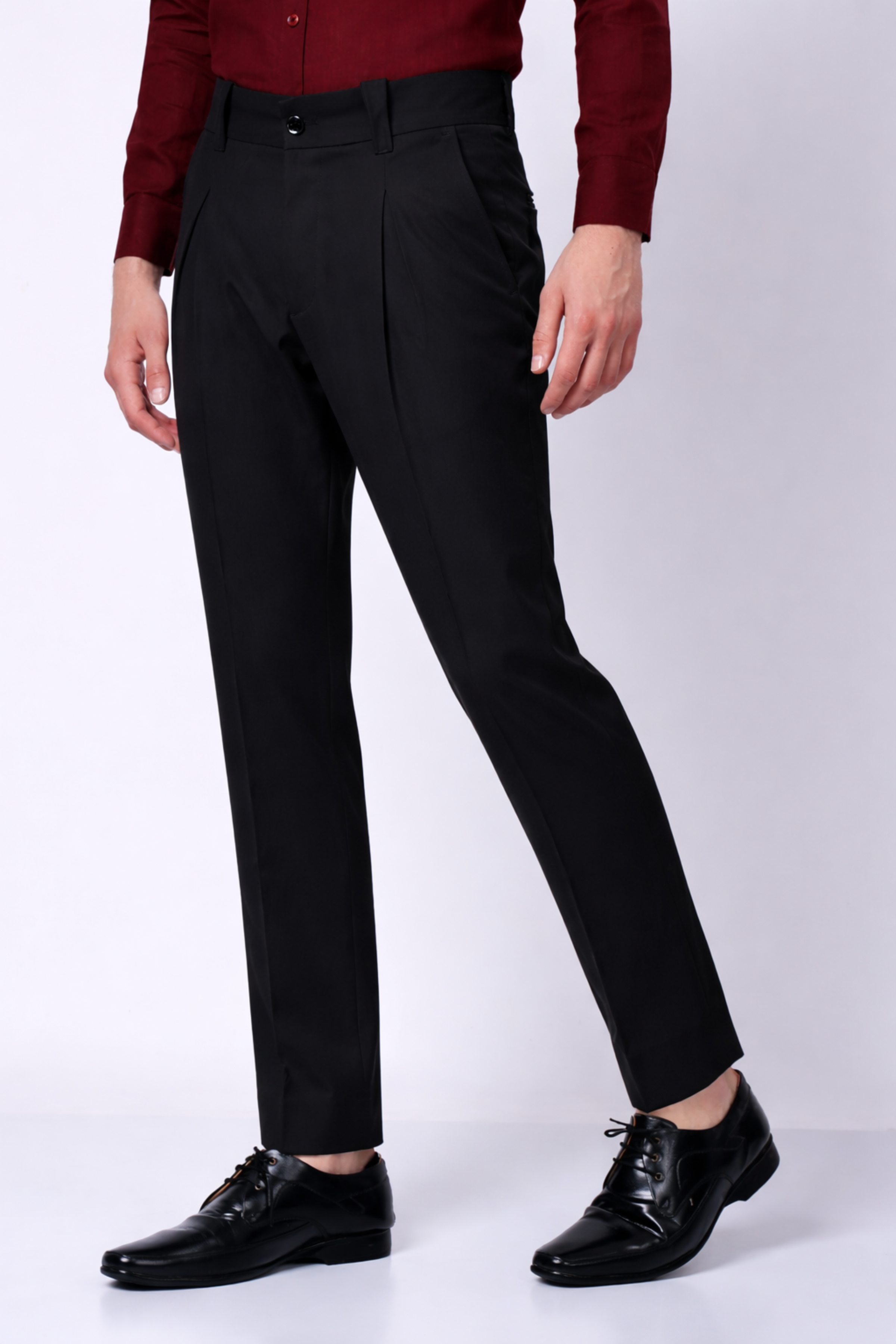 Stylox Men’s Slim Fit Pleated Formal Trousers – Premium Office Wear Pants with Side Pockets-Black - Stylox