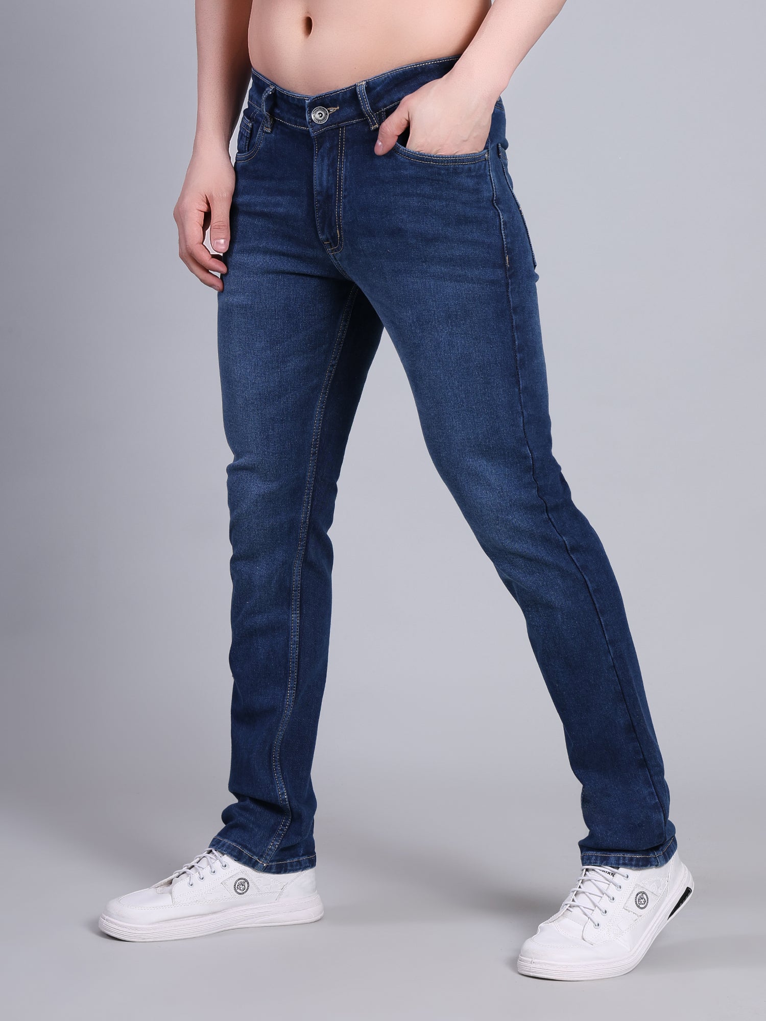Stylox Men’s Slim Fit Mid Rise Stretchable Casual Denim Jeans-Mid Dark Blue - Stylox