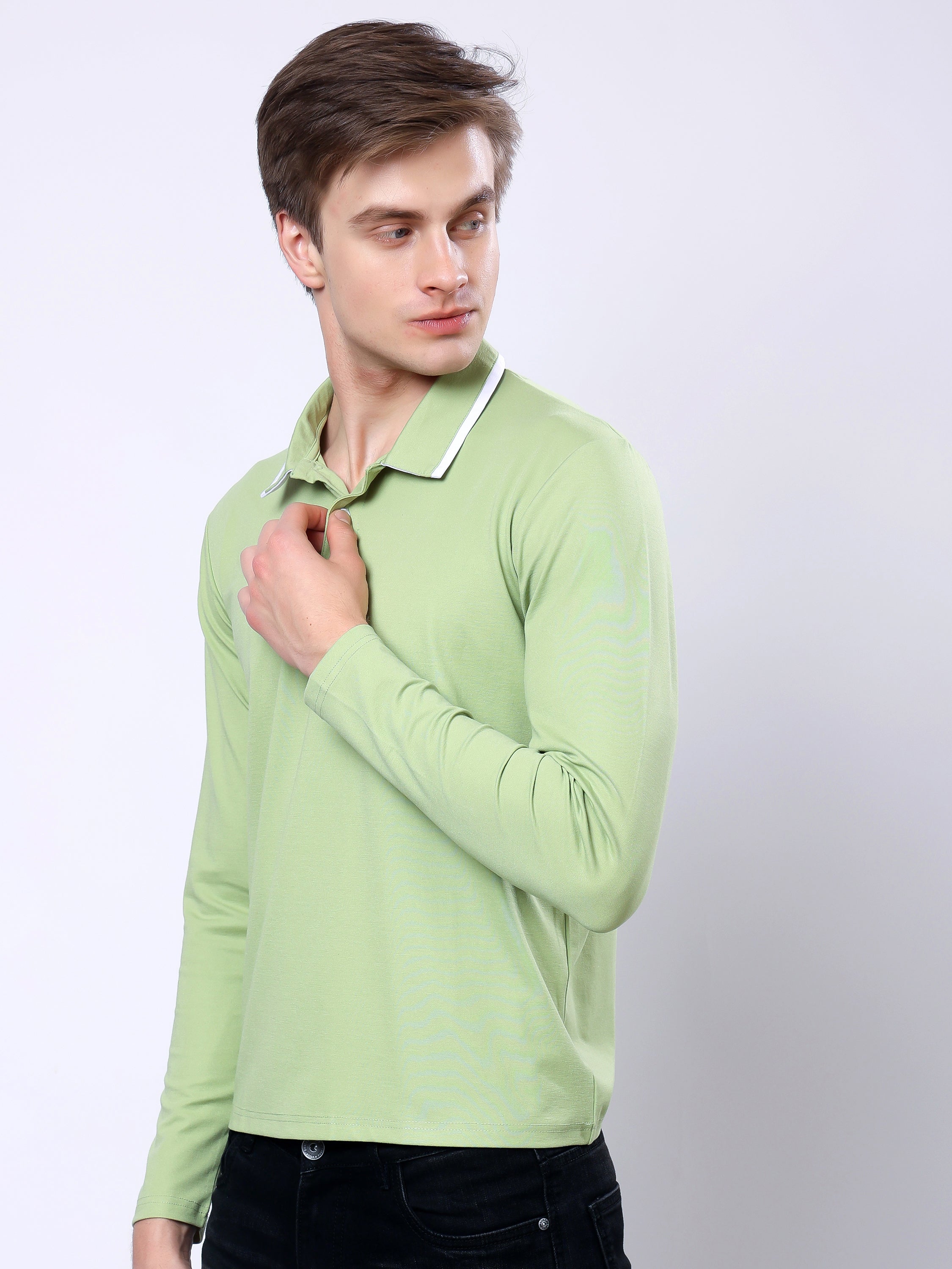 Stylox Men’s Regular Fit Solid Full Sleeve Polo T-Shirt with Contrast Collar - Stylox