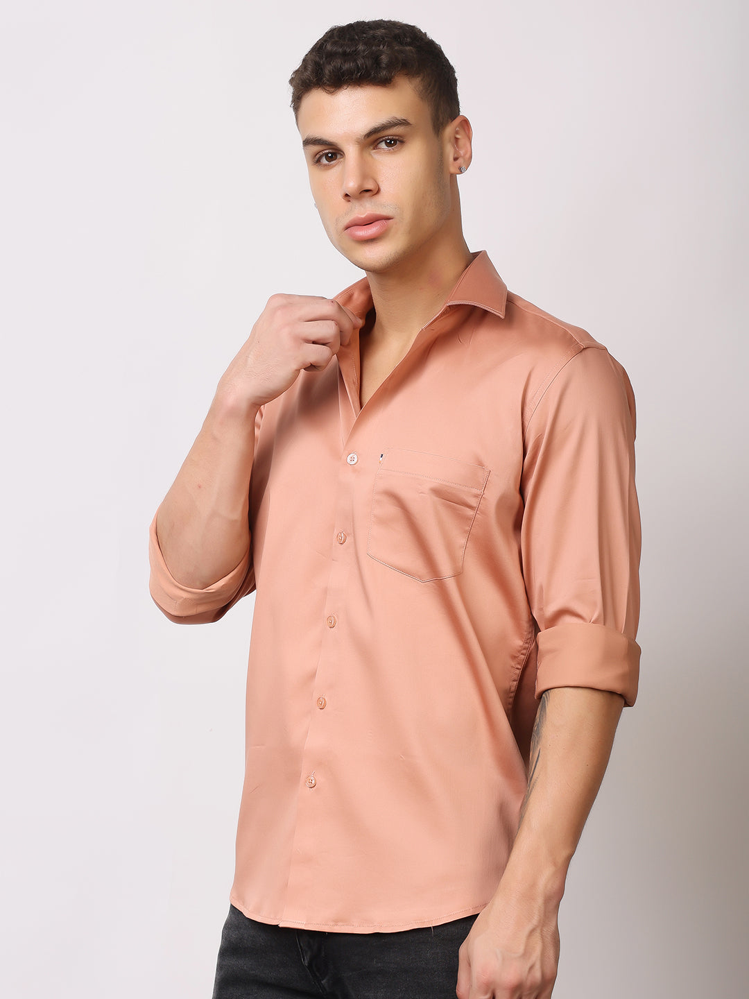 Stylox Men's Full Sleeve Solid Partywear Casual Shirt – Premium Shine Finish Cotton Blend Regular Fit Shirt for Stylish Evening & Occasion Wear - Stylox