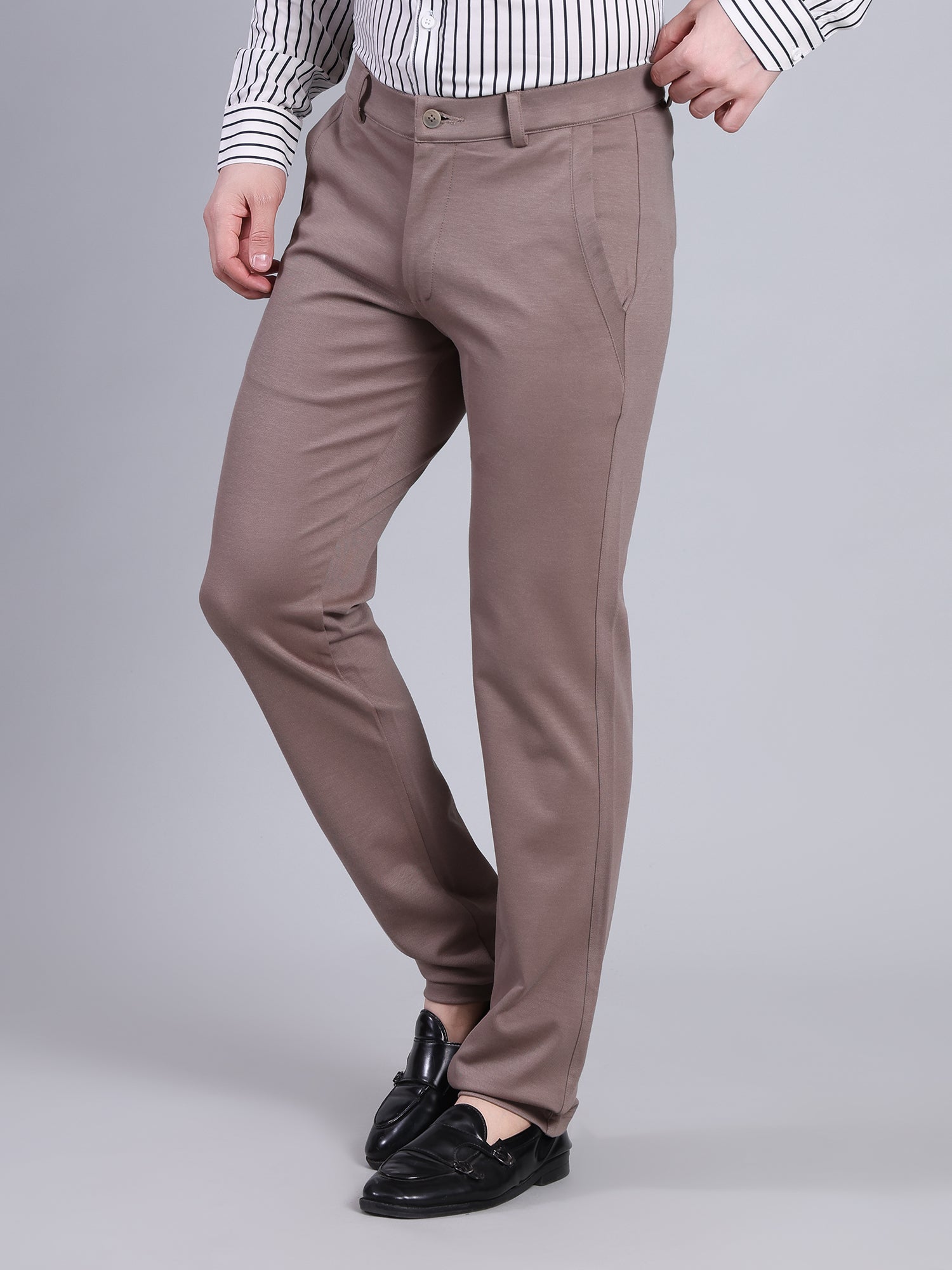 Stylox Men’s Slim Fit Stretchable Formal Trousers-Dark Beige - Stylox