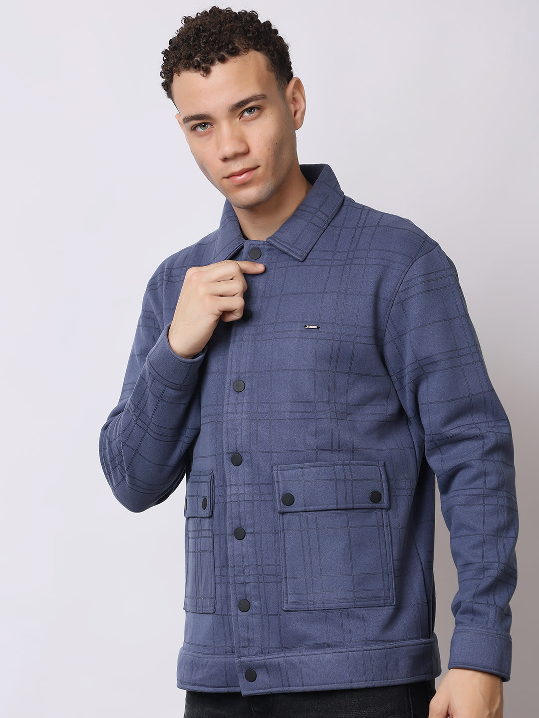 Stylox Men’s Checkered Winter Shacket – Warm Button-Down Fleece Jacket with Utility Pockets