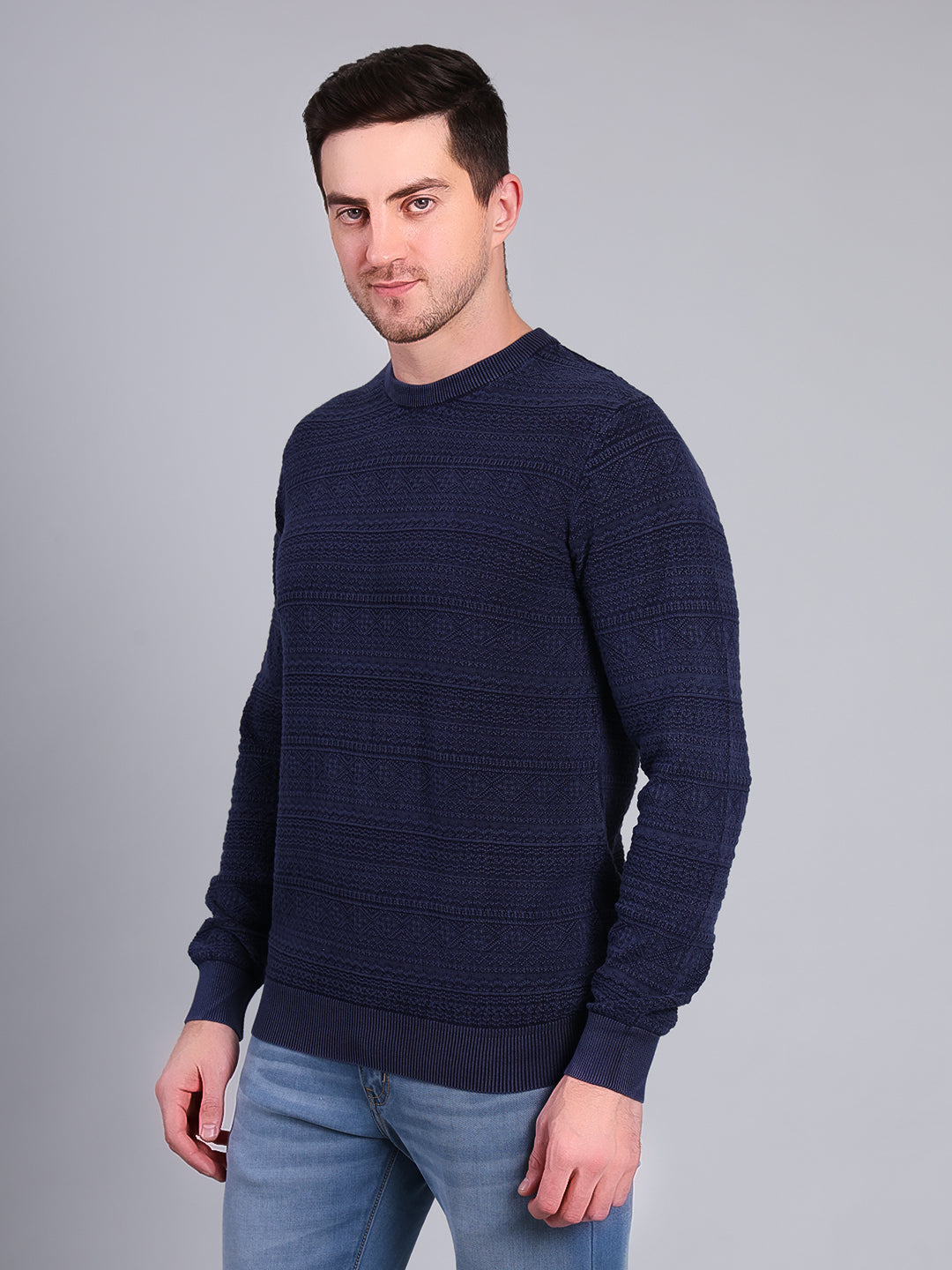Stylox Men’s Winter Textured Sweater | Full Sleeve Round Neck Knit Pullover | Warm Casual Wear - Stylox
