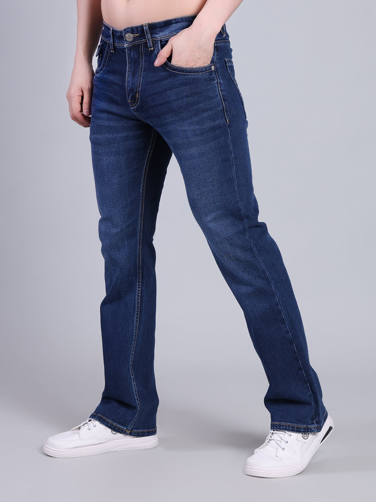 Stylox Men’s Bootcut Fit Non-Stretch Rigid Denim Jeans-Blue - Stylox